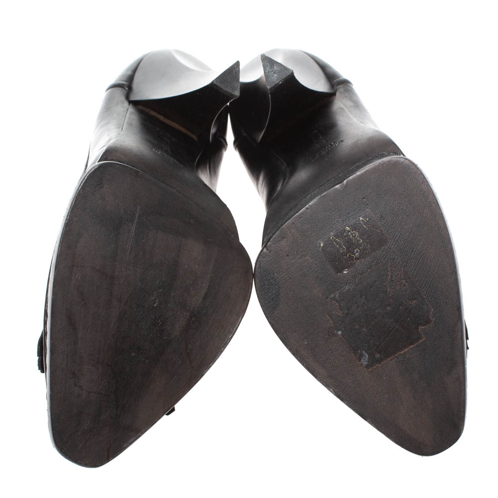 Roberto Cavalli Black Leather Fringe And Tassel Detail Loafer Pumps Size 36.5