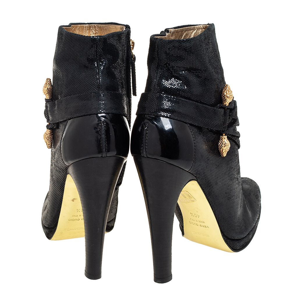 Roberto Cavalli Black Nubuck Ankle Boots Size 40.5