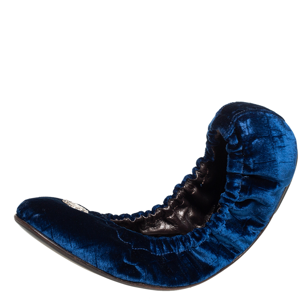 Roberto Cavalli Blue Velvet Srunch Ballet Flats Size 39