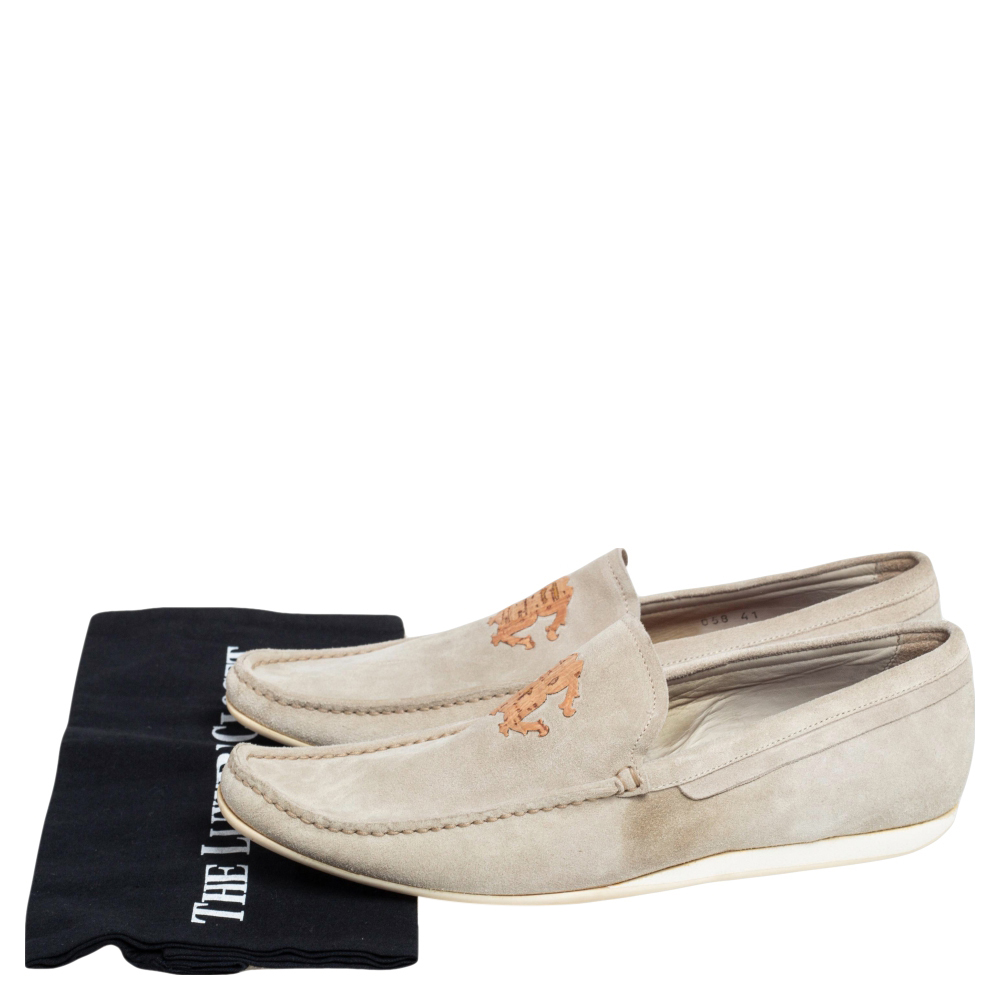 Robert Cavalli Grey Suede Logo Loafers Size 41