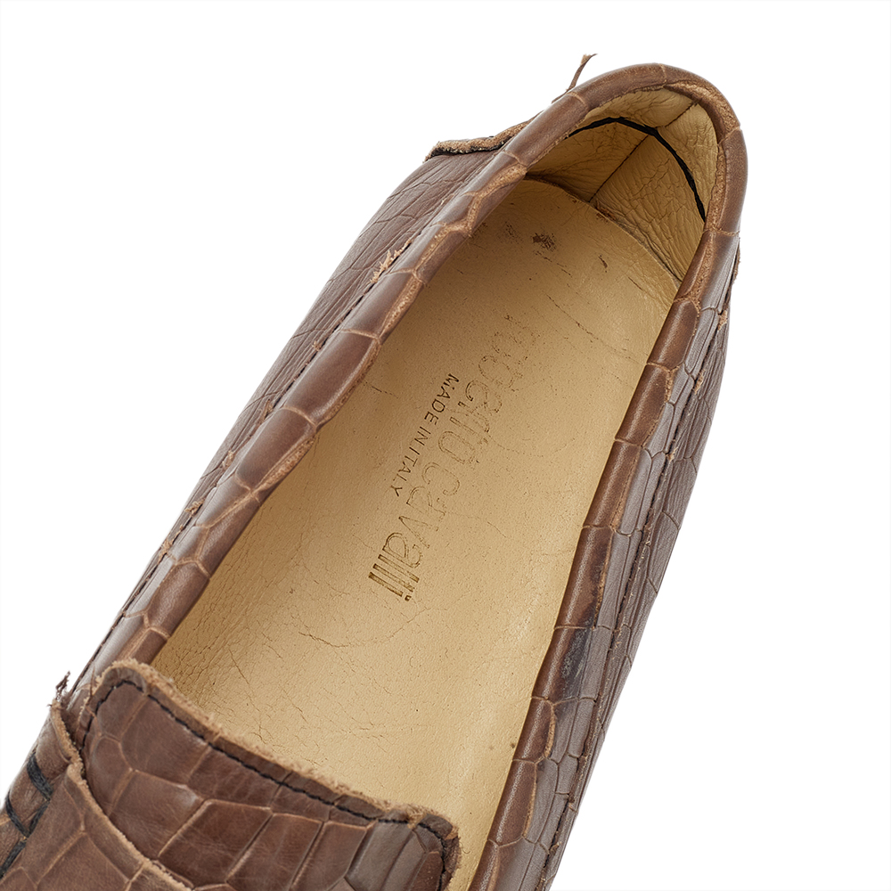 Roberto Cavalli Brown Croc Embossed Leather Slip On Loafers Size 40
