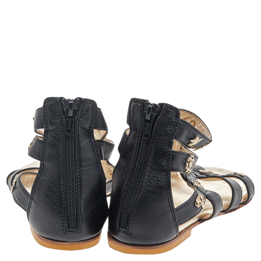 Roberto Cavalli Black Leather Embellished Sandals Size 35