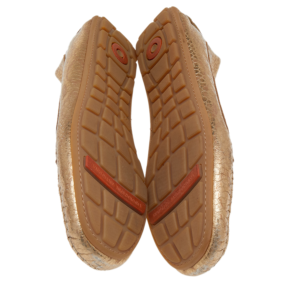 Roberto Cavalli Metallic Gold Iridescent Effect Leather Embellished Slip On Loafers Size 39