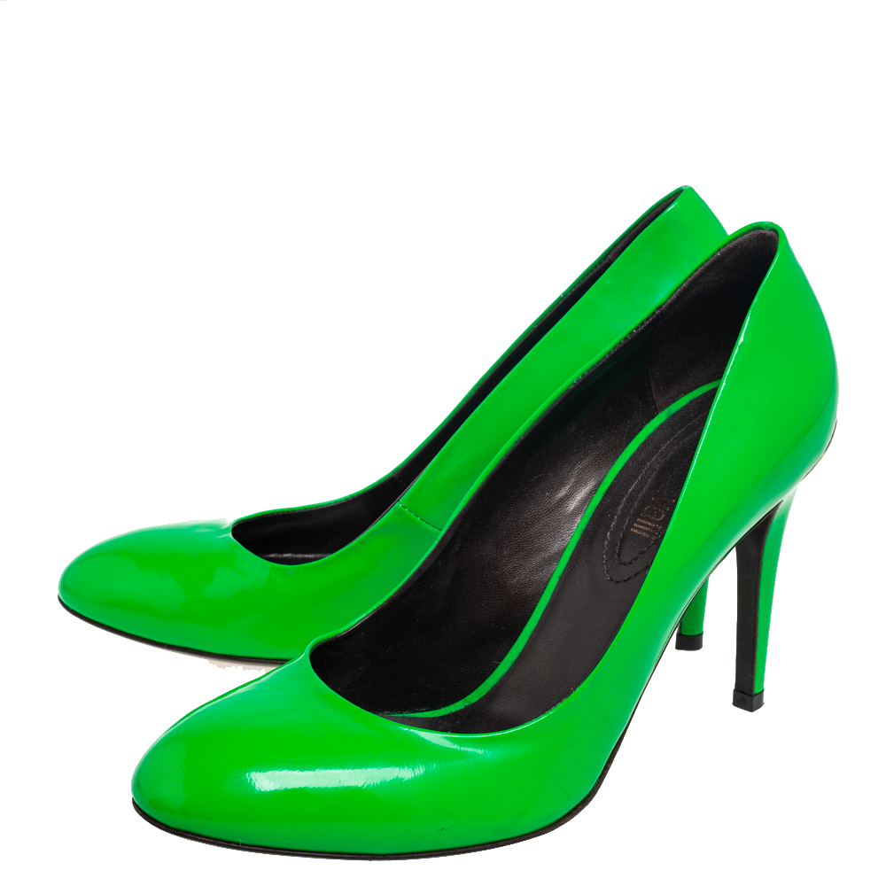 Roberto Cavalli Neon Green Patent Leather Pumps Size 38