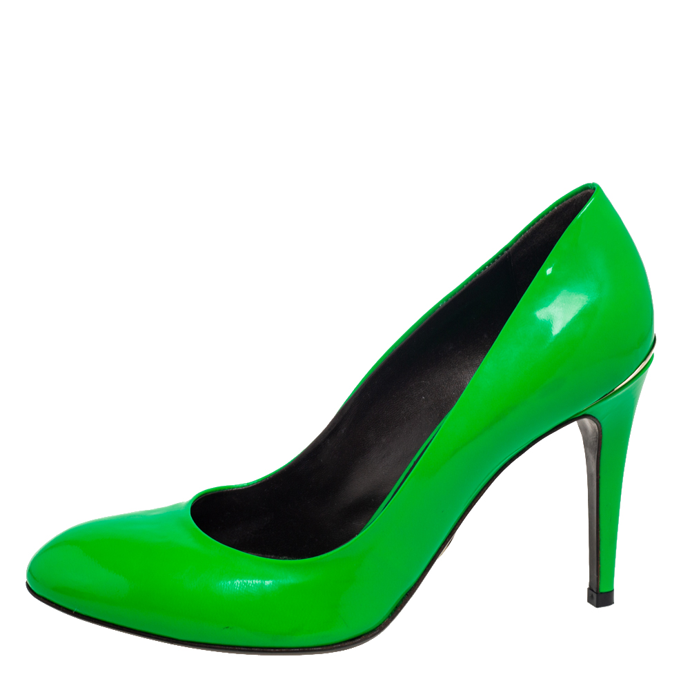 Roberto Cavalli Neon Green Patent Leather Pumps Size 38