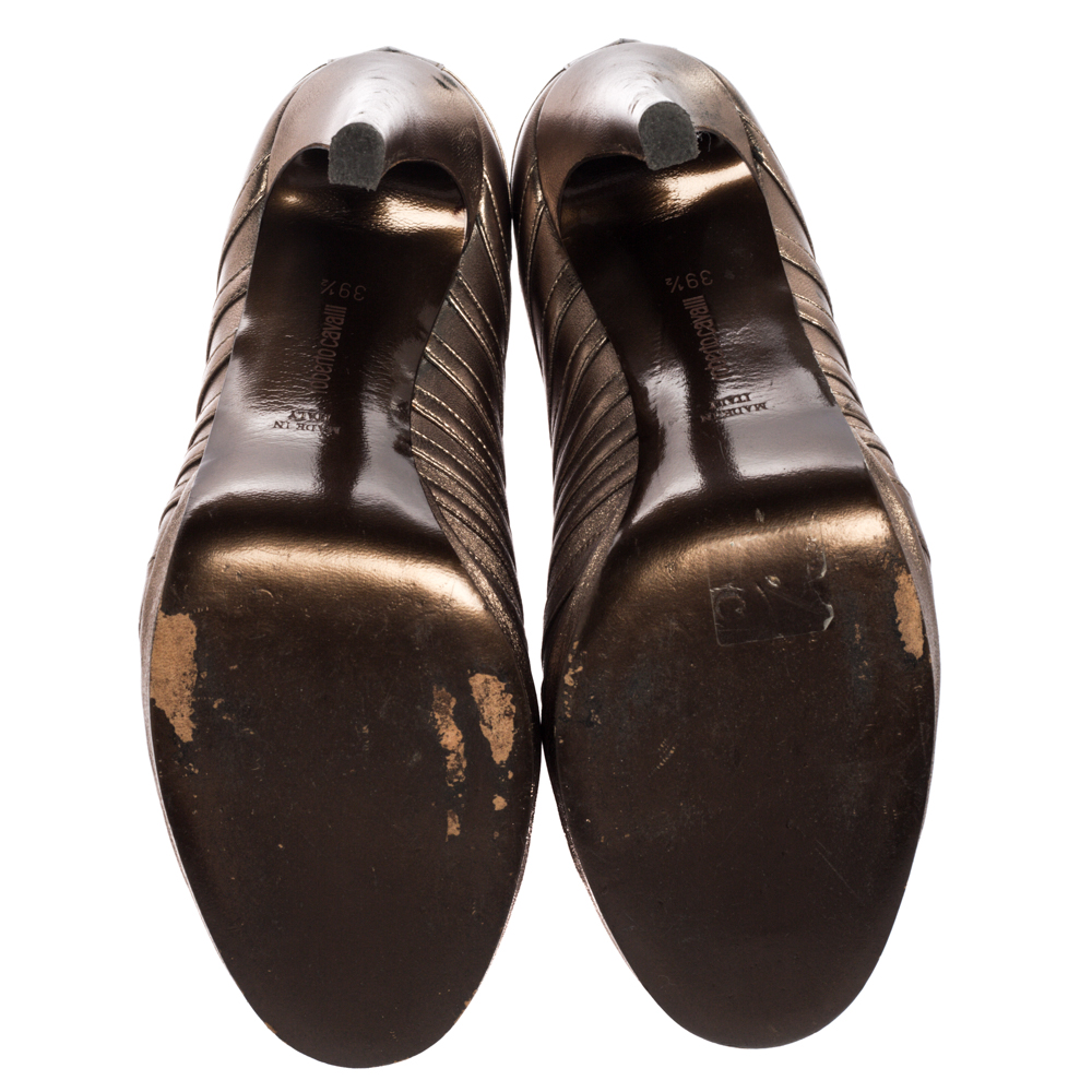 Roberto Cavalli Metallic Bronze Leather Snake Embellished Booties Size 39.5