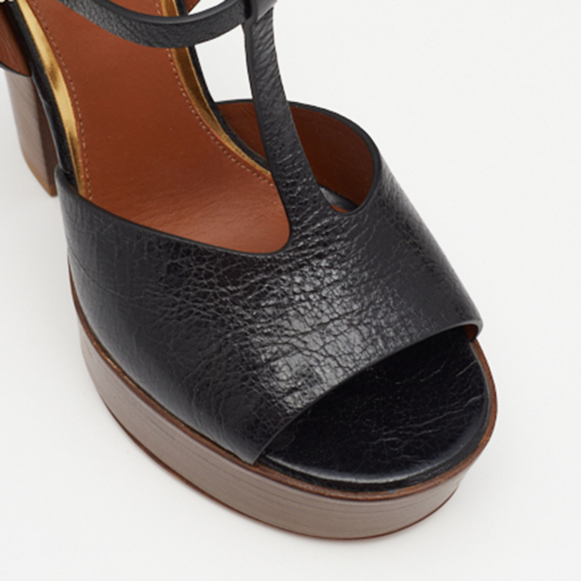 Roberto Cavalli Black Leather T Strap Platform Sandals Size 36