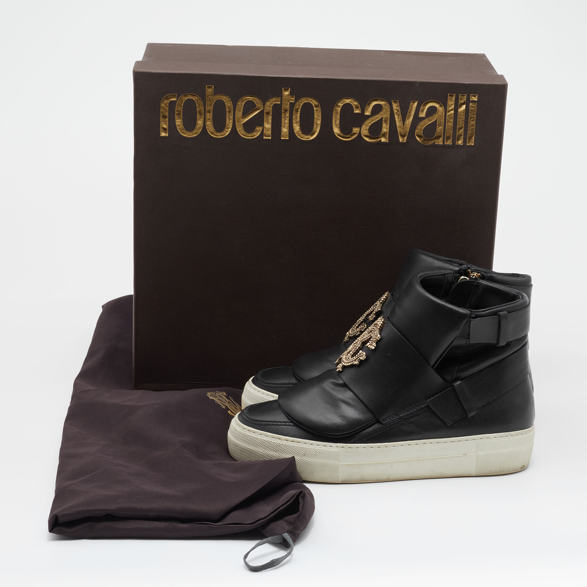 Roberto Cavalli Black Leather High Top Sneakers Size 36