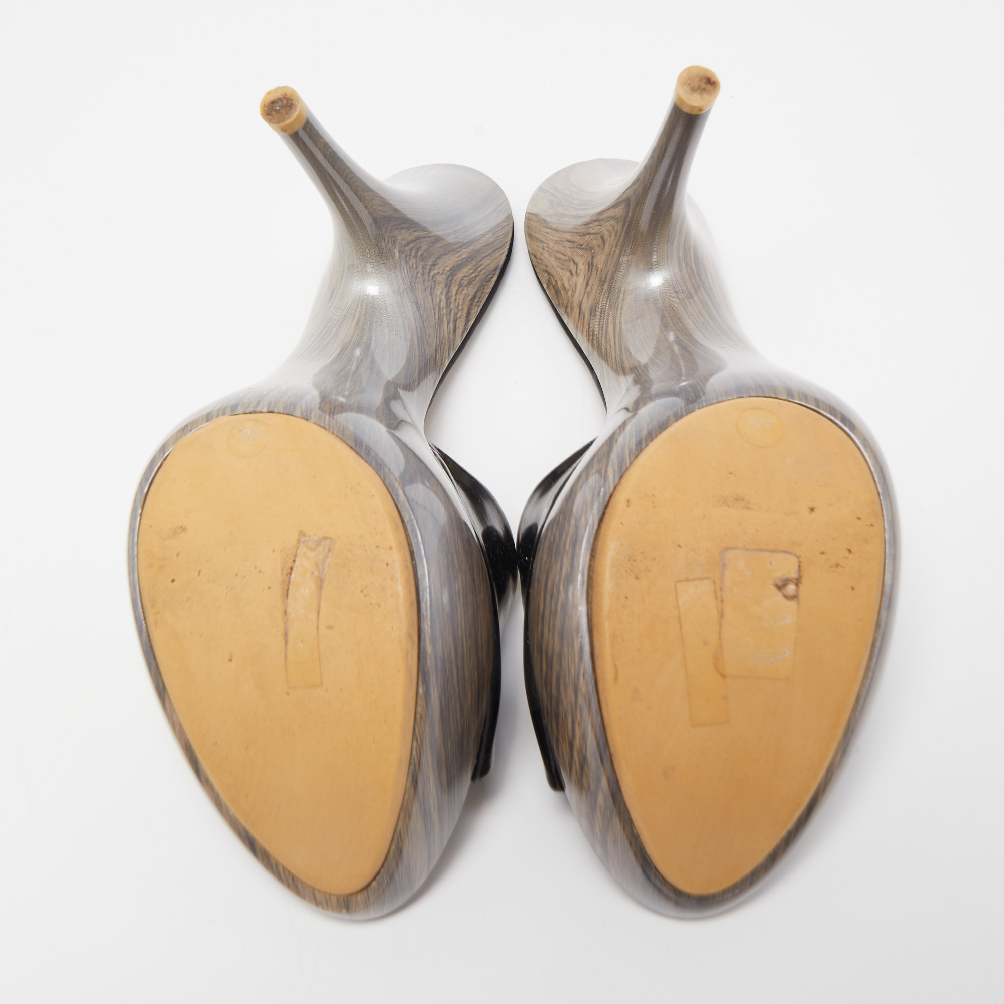 Roberto Cavalli Black Patent Leather Open Toe Platform Slide Sandals Size 38.5