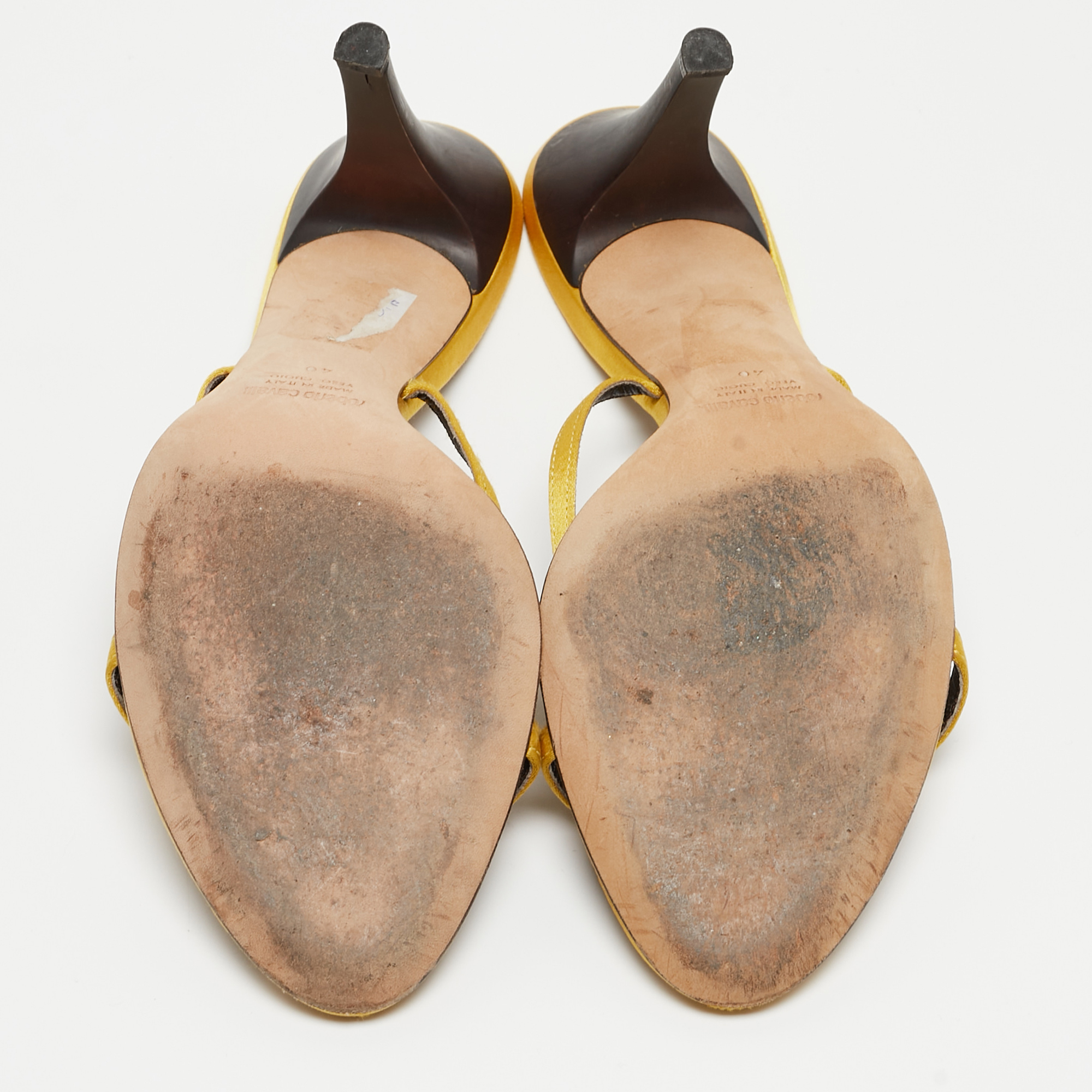 Roberto Cavalli Yellow Satin And Crocodile Slide Sandals Size 40