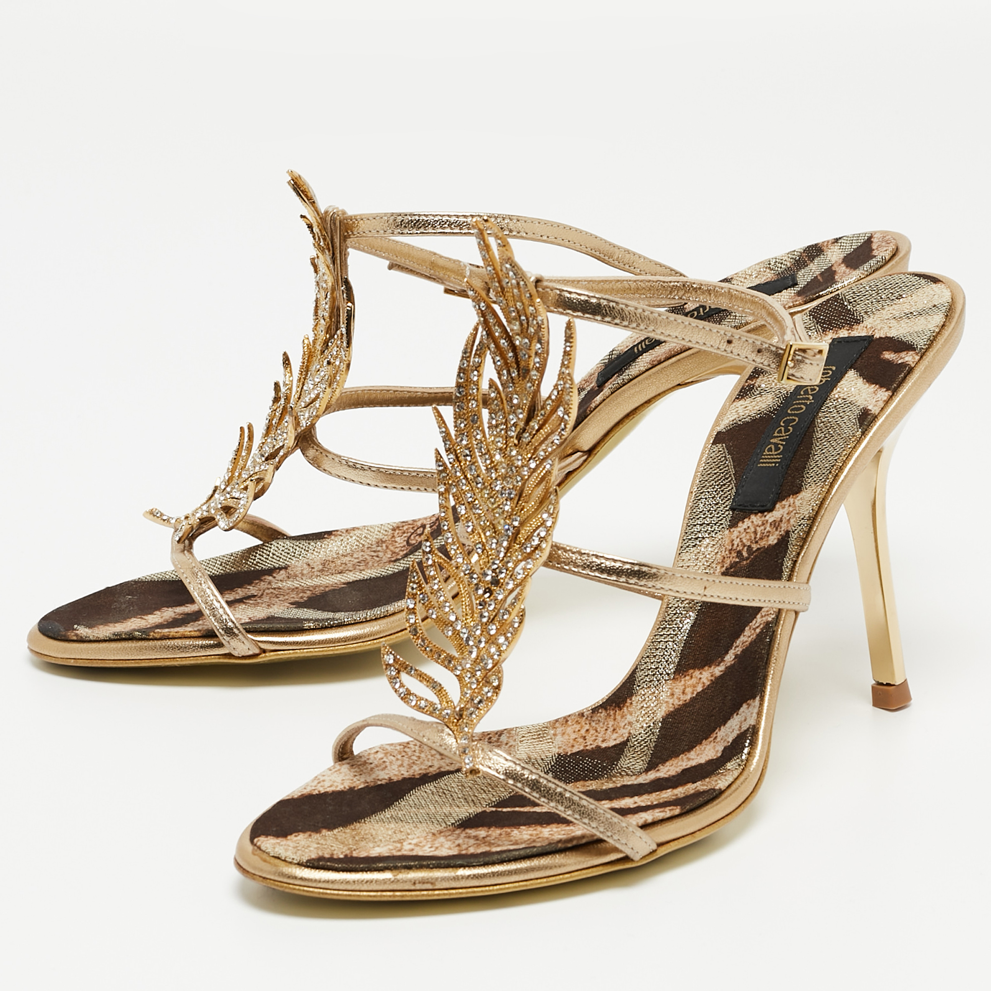 

Roberto Cavalli Metallic Gold Ankle Strap Sandals Size
