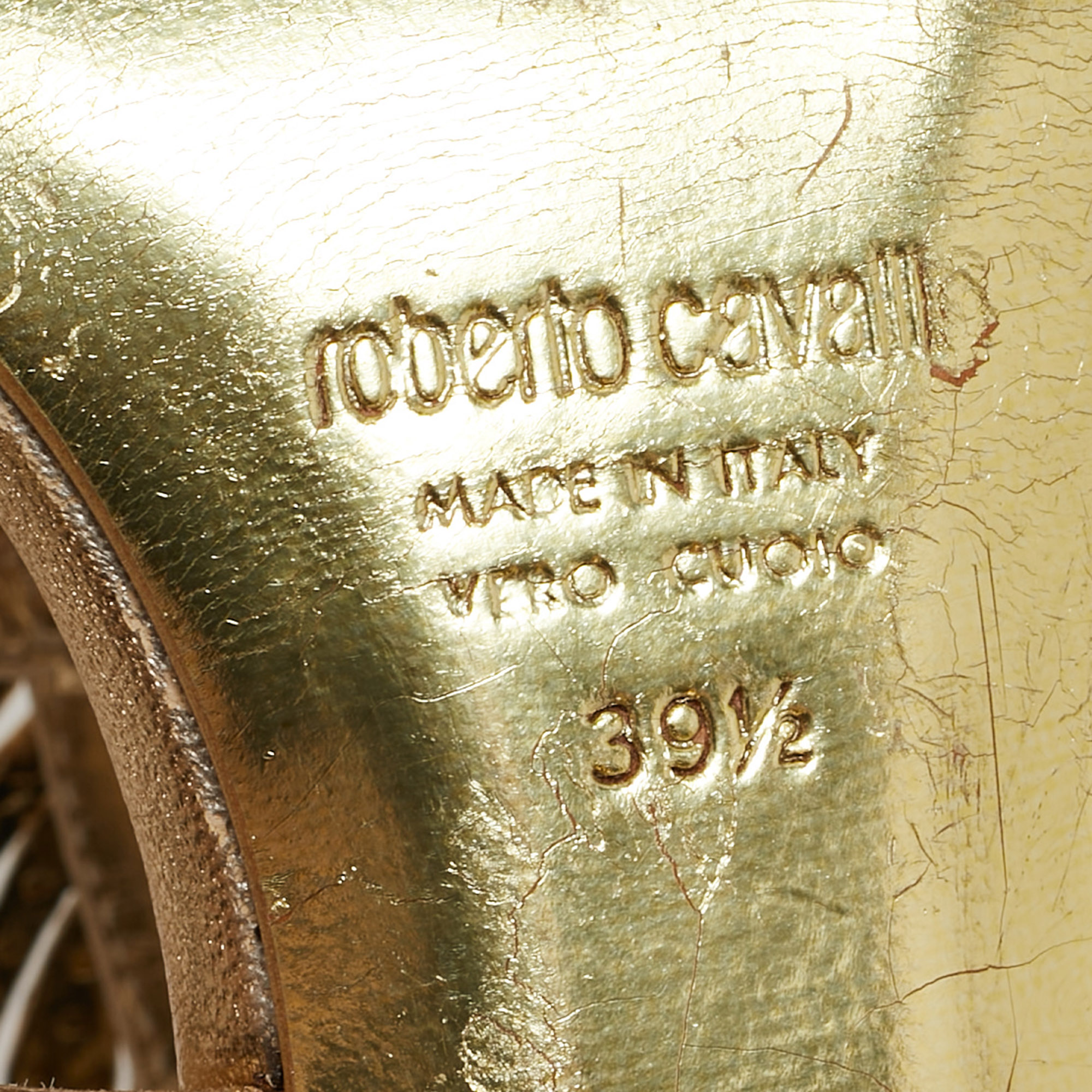 Roberto Cavalli Metallic Gold Ankle Strap Sandals Size 39.5