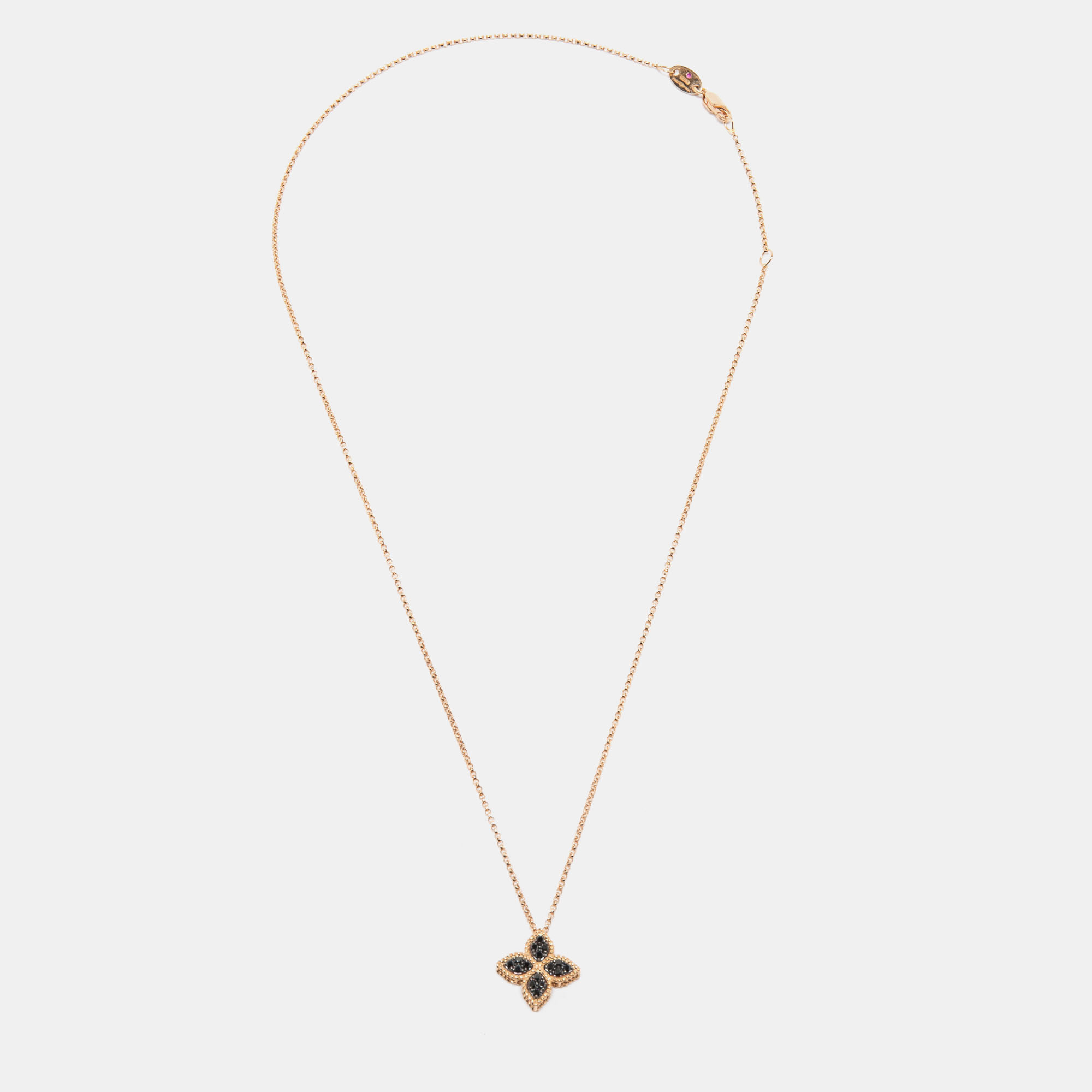 Roberto Coin Princess Flower Black Diamond 18k Two Tone Gold Pendant Necklace
Roberto Coin Princess Flower Black Diamond 18k Two Tone Gold Pendant Necklace