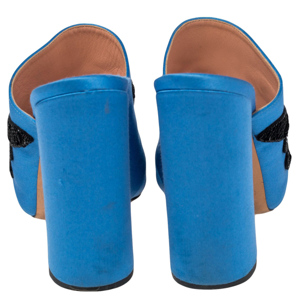 Rochas Blue Satin Embellishment  Mule Sandals Size 36