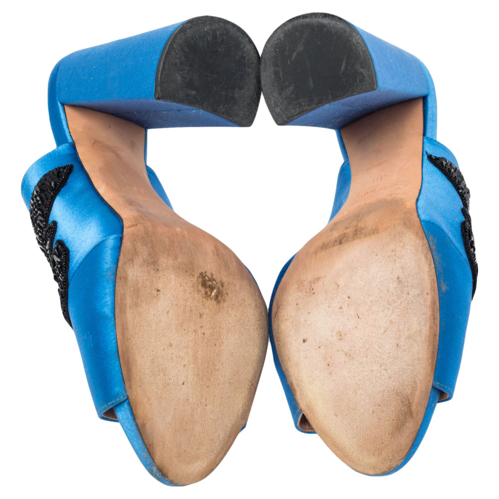 Rochas Blue Satin Embellishment  Mule Sandals Size 36