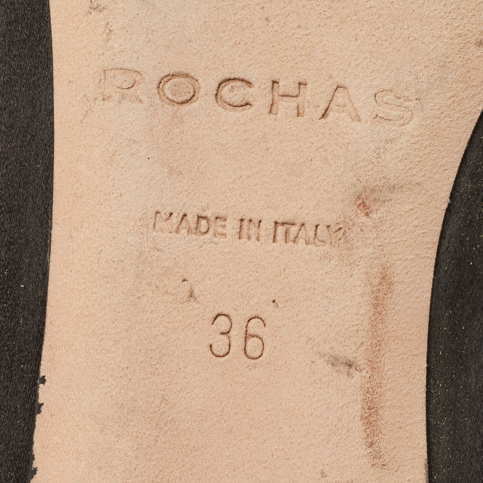Rochas Black Satin Crystal Embellished Flat Slingback  Sandals Size 36