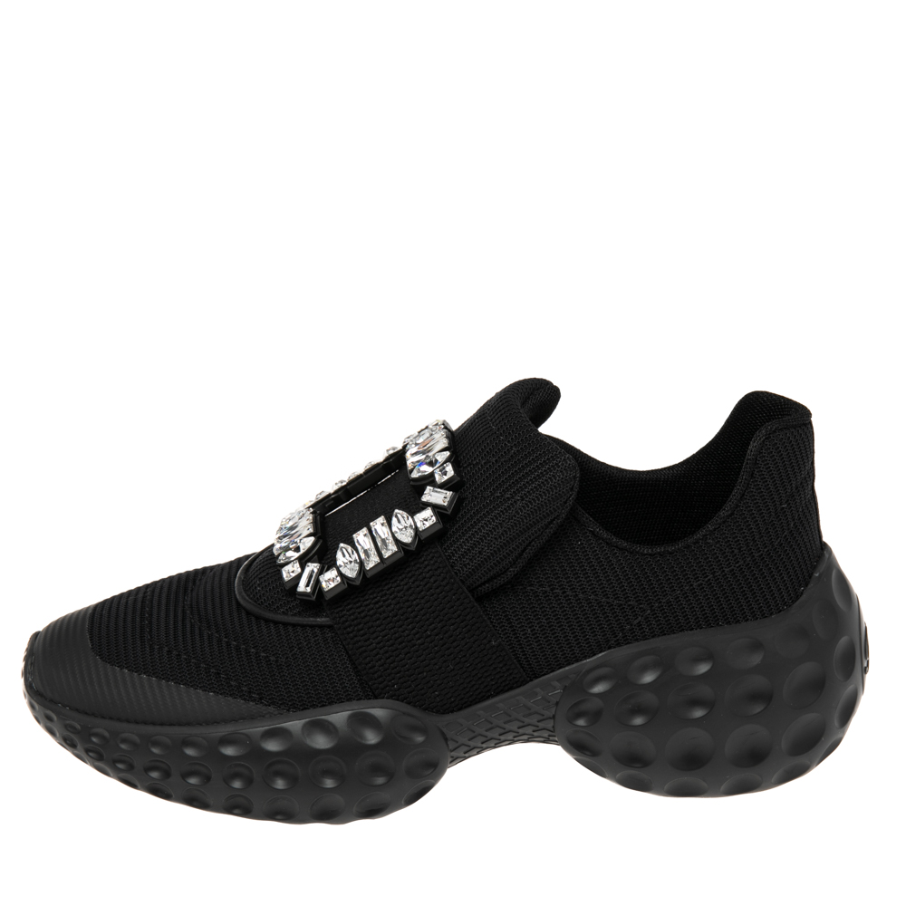 Roger Vivier Black Canvas Sneaky Viv Embellished Slip On Sneakers Size 39