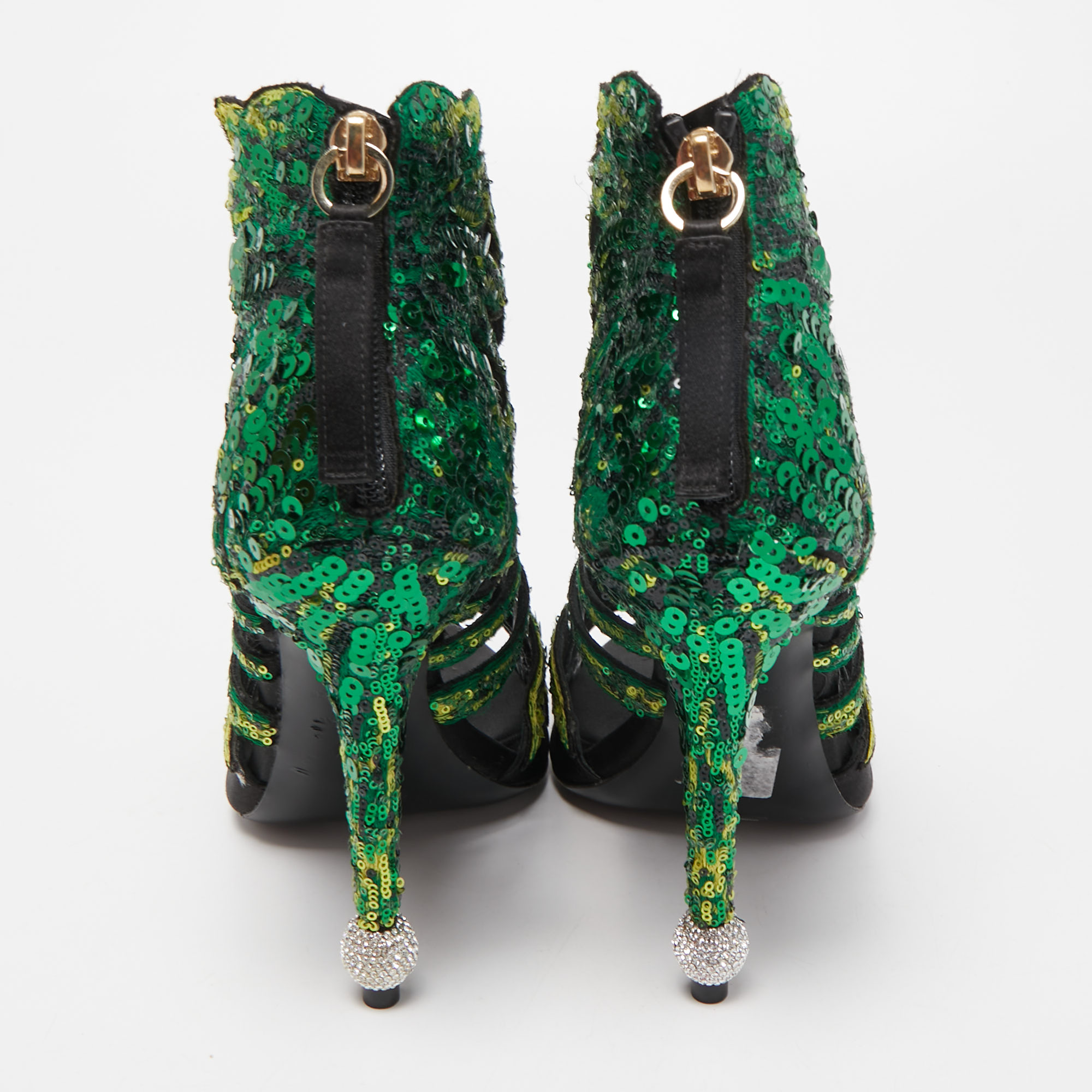 Roger Vivier Green Sequins And Satin Paillette Boots Size 39