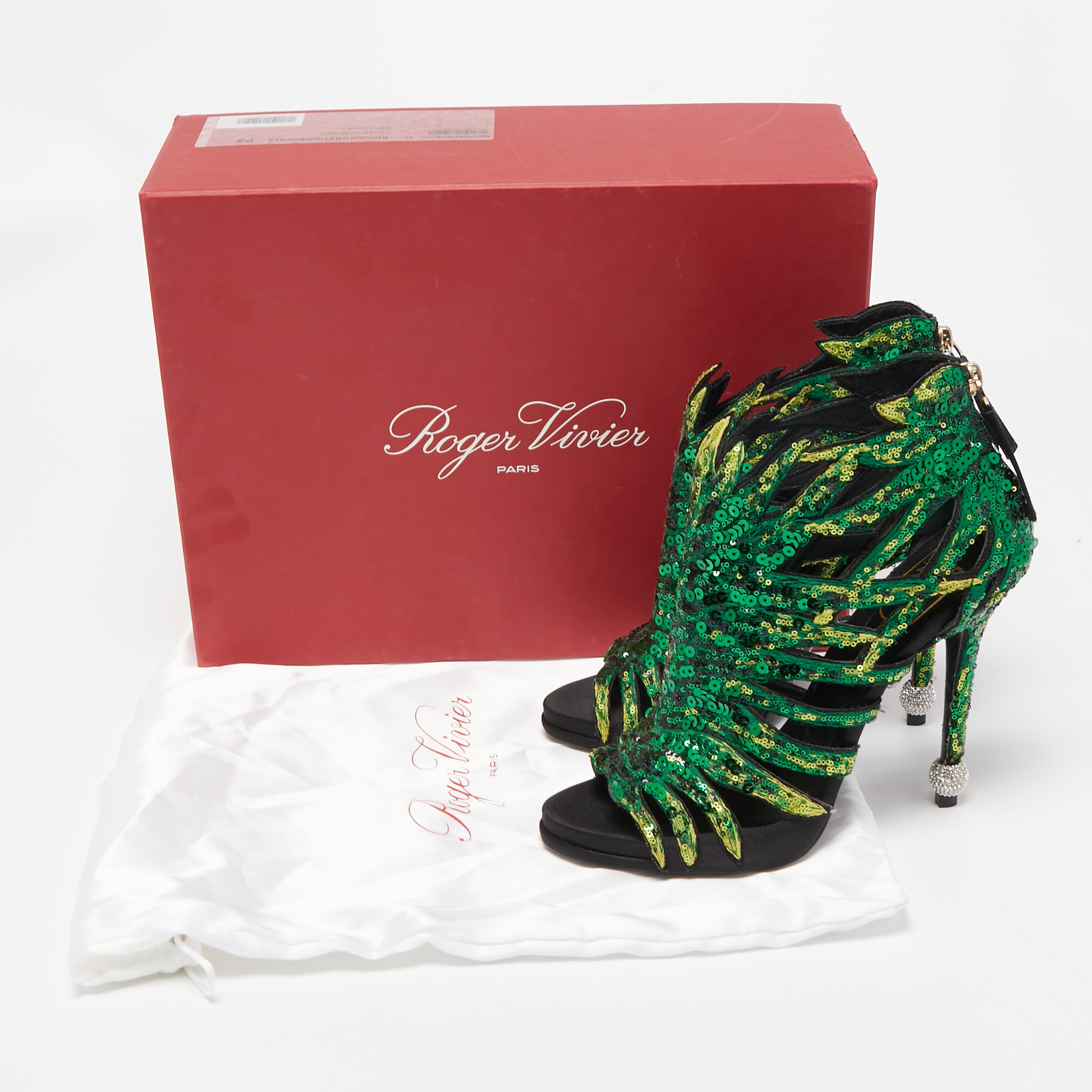 Roger Vivier Green Sequins And Satin Paillette Boots Size 39