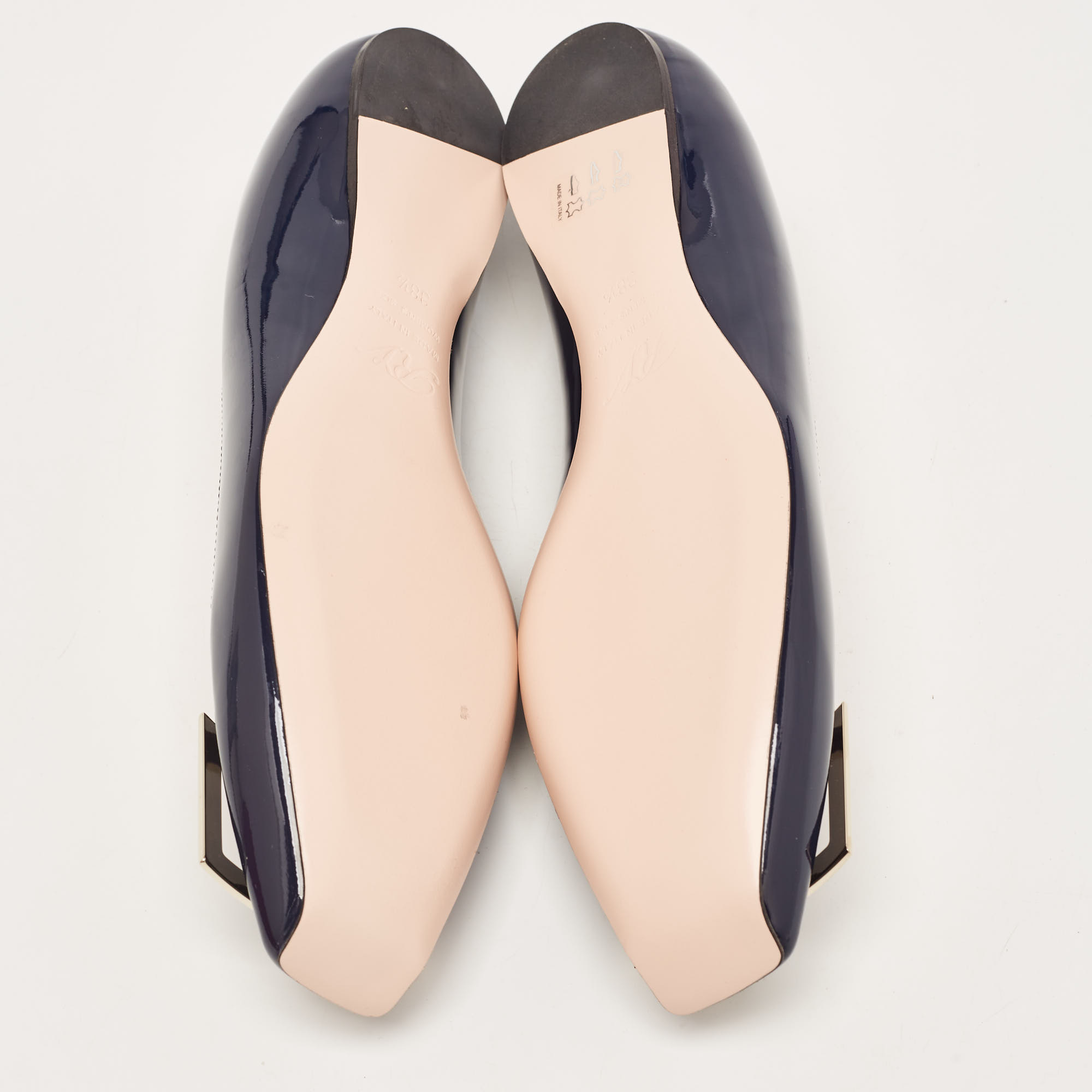 Roger Vivier Navy Blue Patent Leather Trompette Ballet Flats Size 38.5