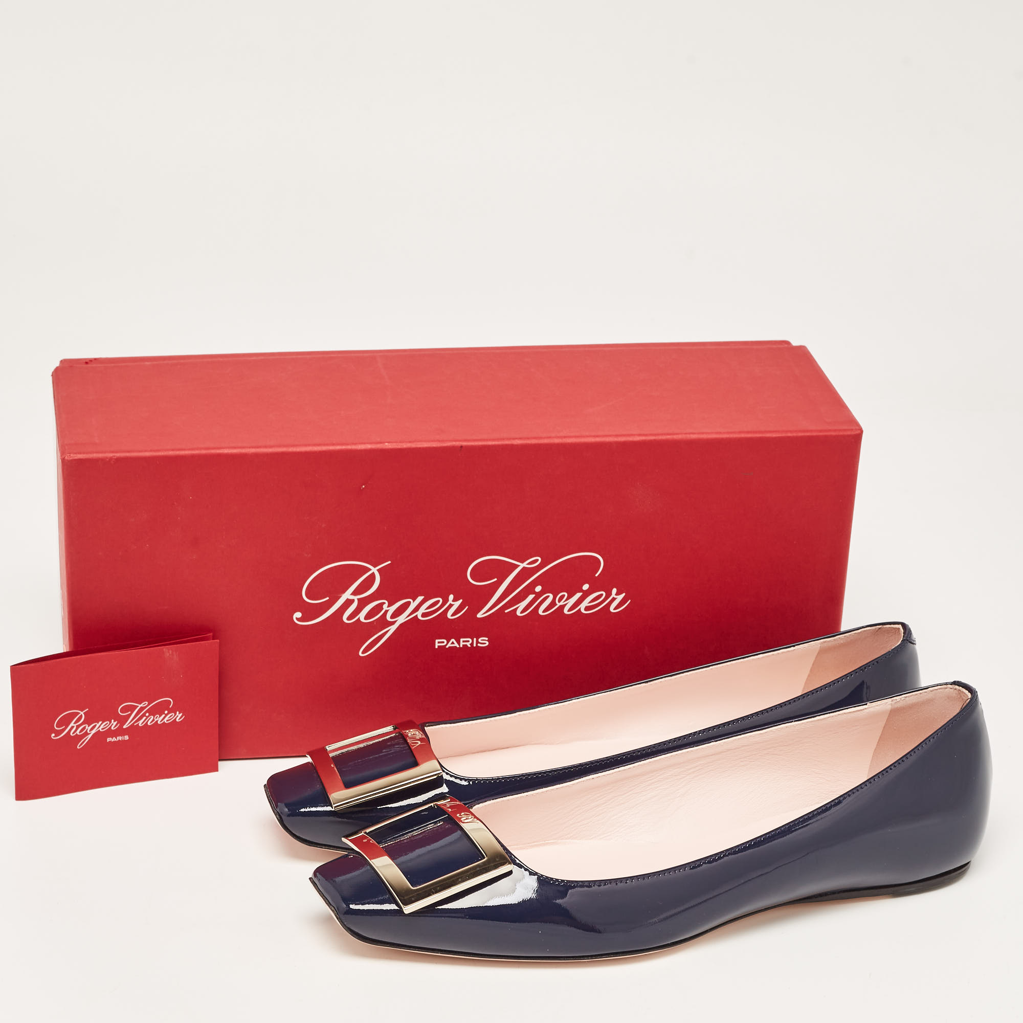 Roger Vivier Navy Blue Patent Leather Trompette Ballet Flats Size 38.5