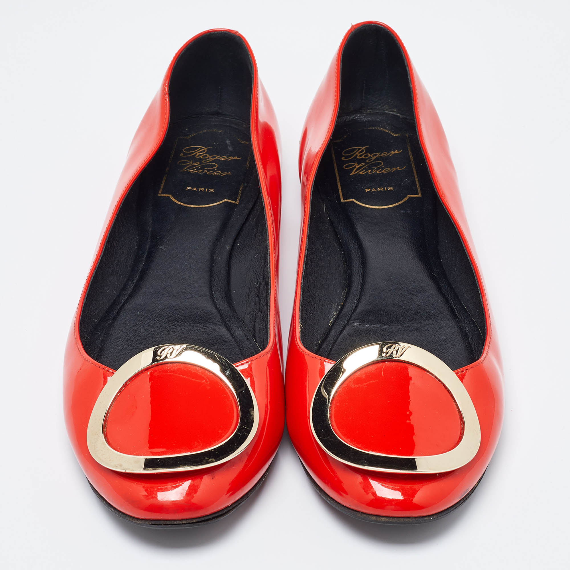 Roger Vivier Orange Patent Leather Morbida Ballet Flats Size 39