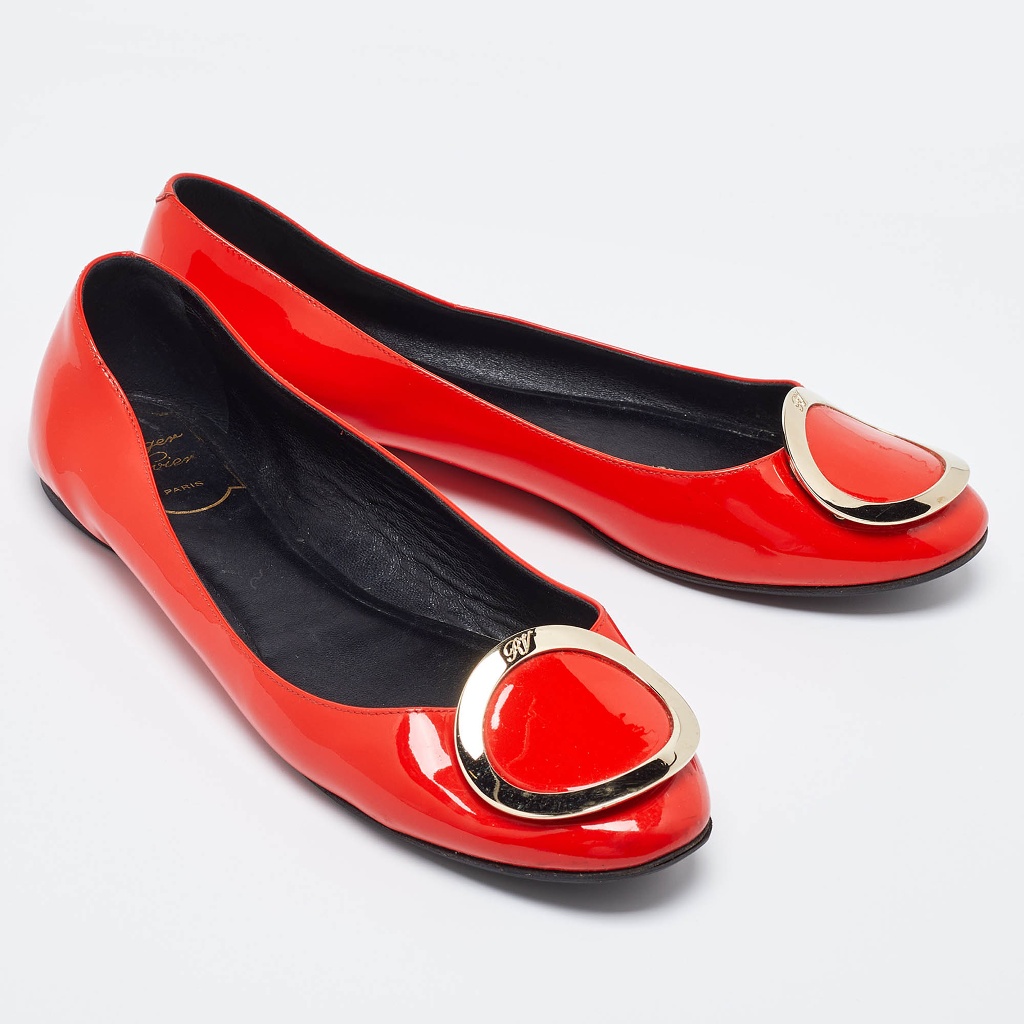 Roger Vivier Orange Patent Leather Morbida Ballet Flats Size 39