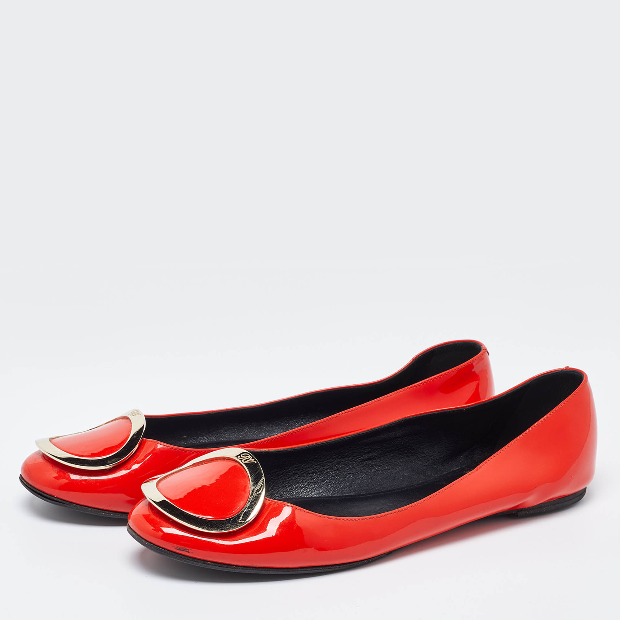 Roger Vivier Orange Patent Leather Morbida Ballet Flats Size 39