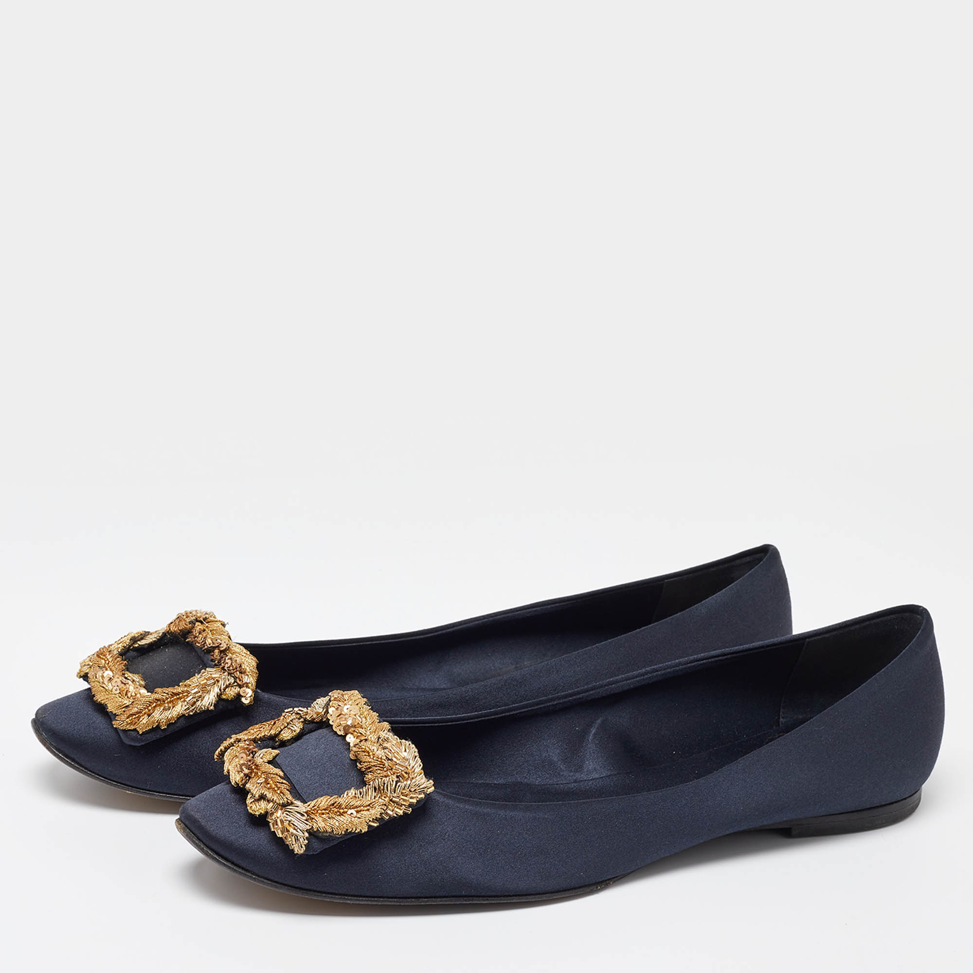 Roger Vivier Navy Blue Satin Gommette Ballet Flats Size 40.5