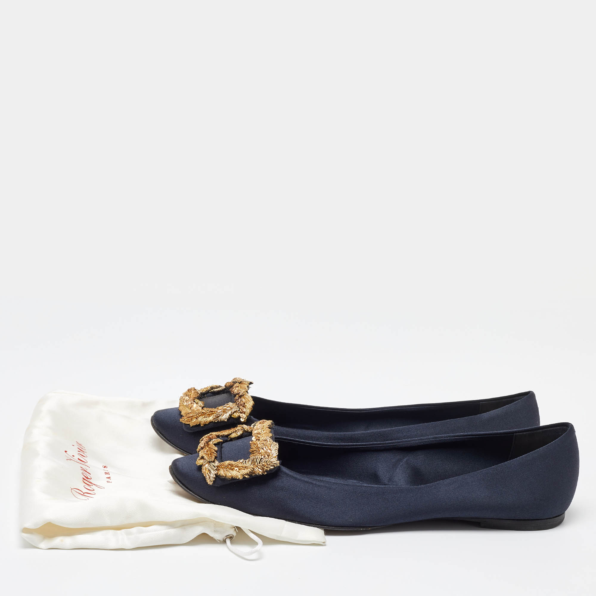 Roger Vivier Navy Blue Satin Gommette Ballet Flats Size 40.5