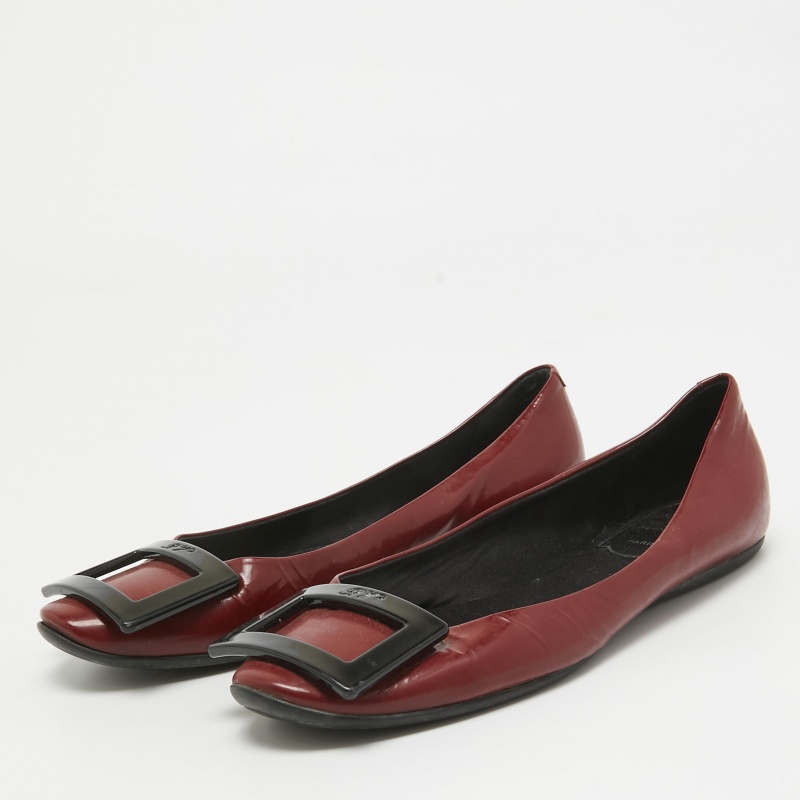 Roger Vivier Burgundy Patent Leather Trompette Ballet Flats Size 36