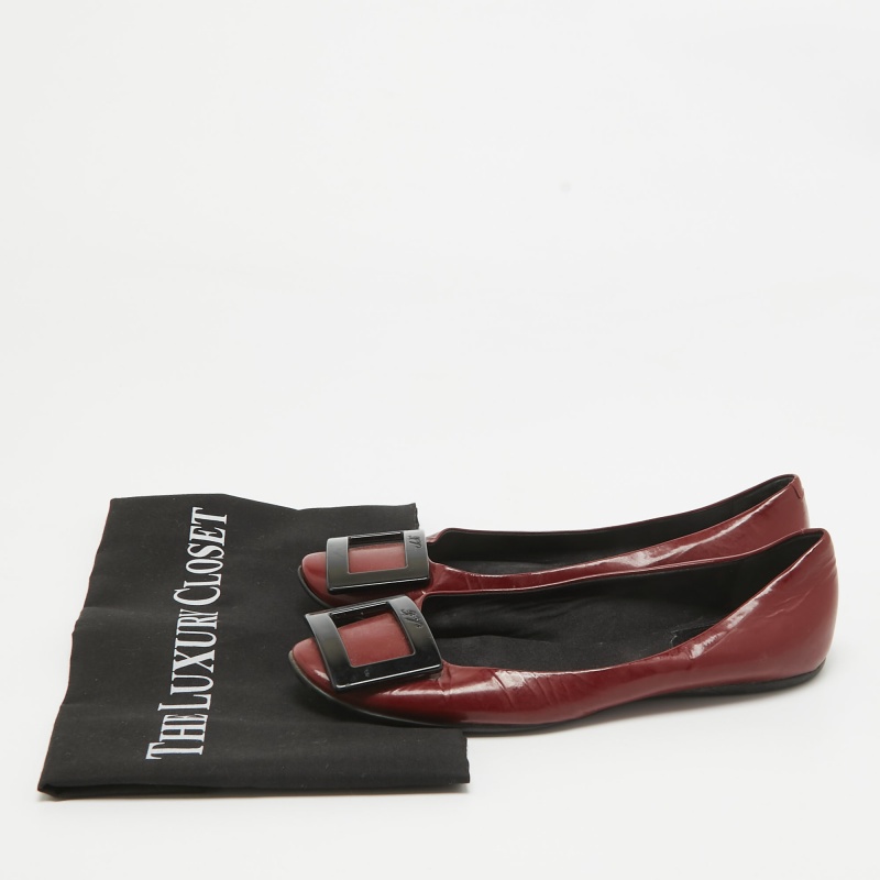 Roger Vivier Burgundy Patent Leather Trompette Ballet Flats Size 36