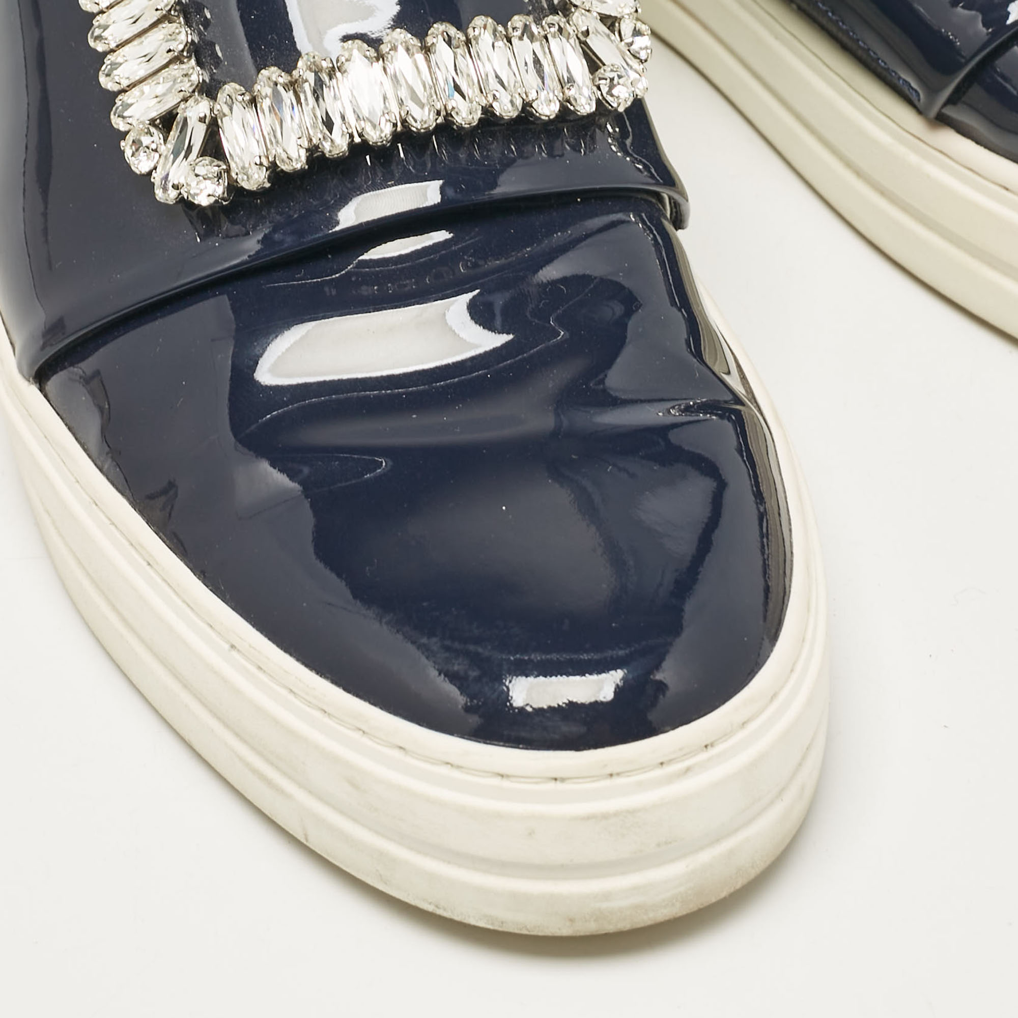 Roger Vivier Navy Blue Patent  Viv Crystal Embellished Sneakers Size 41