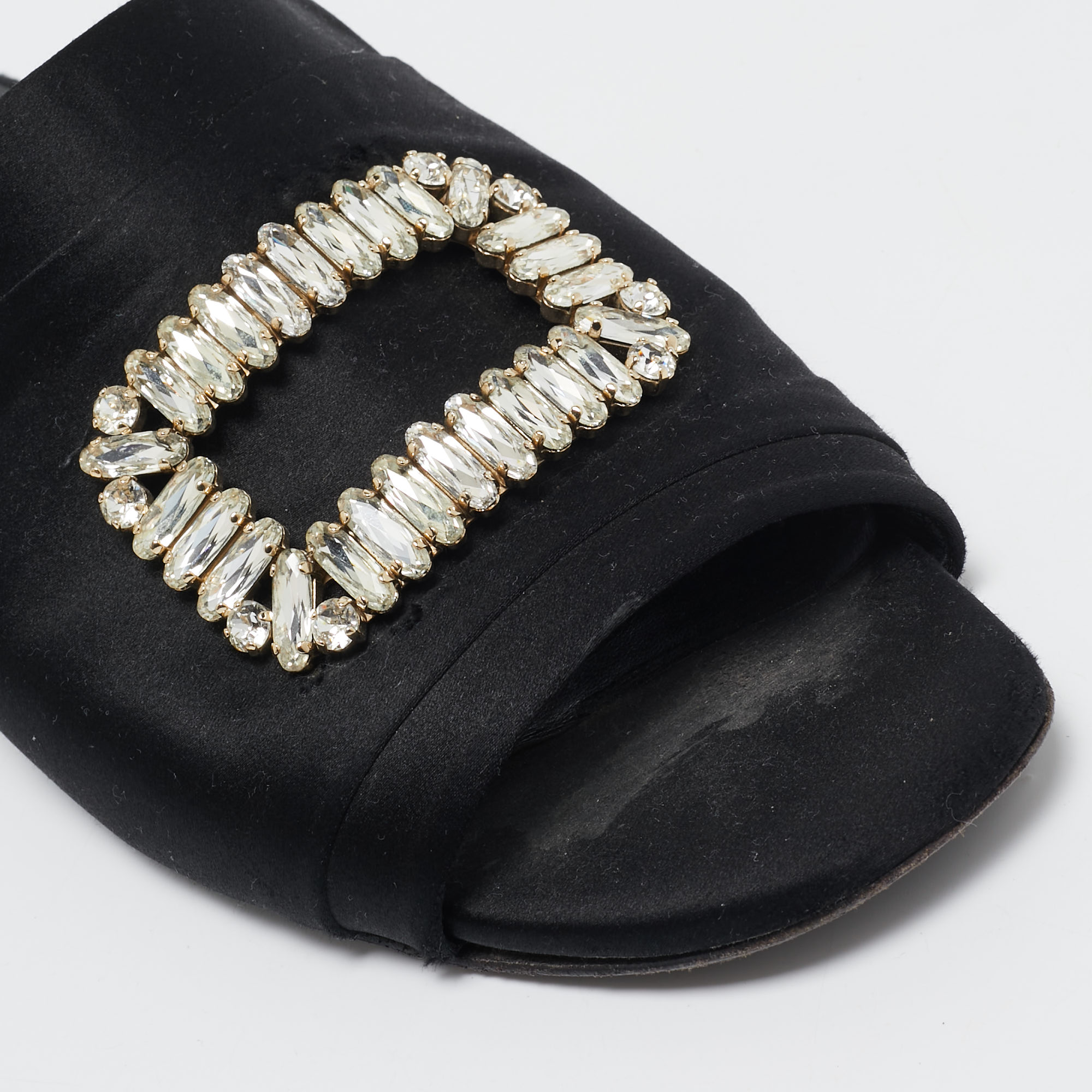 Roger Vivier Black Satin Crystal Embellished Flat Mules Size 40