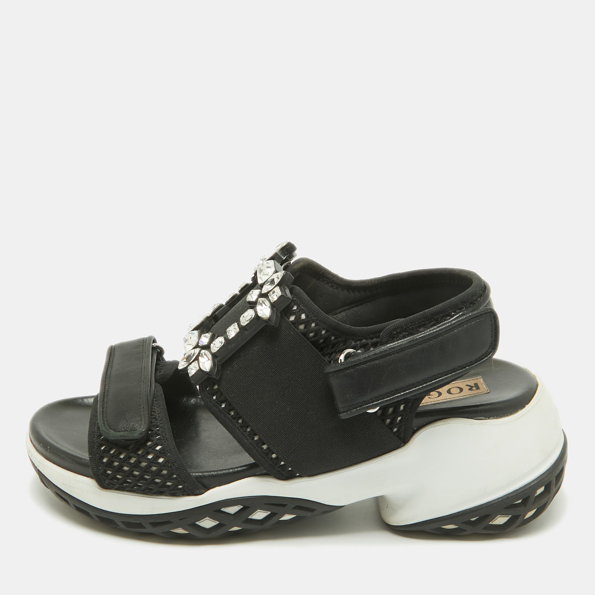Roger Vivier Black Leather And Mesh Viv Run Strass Buckle Sandals Size
Roger Vivier Black Leather And Mesh Viv Run Strass Buckle Sandals Size