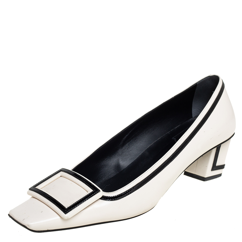 Roger Vivier White/Black Patent And Leather Pumps Size 39