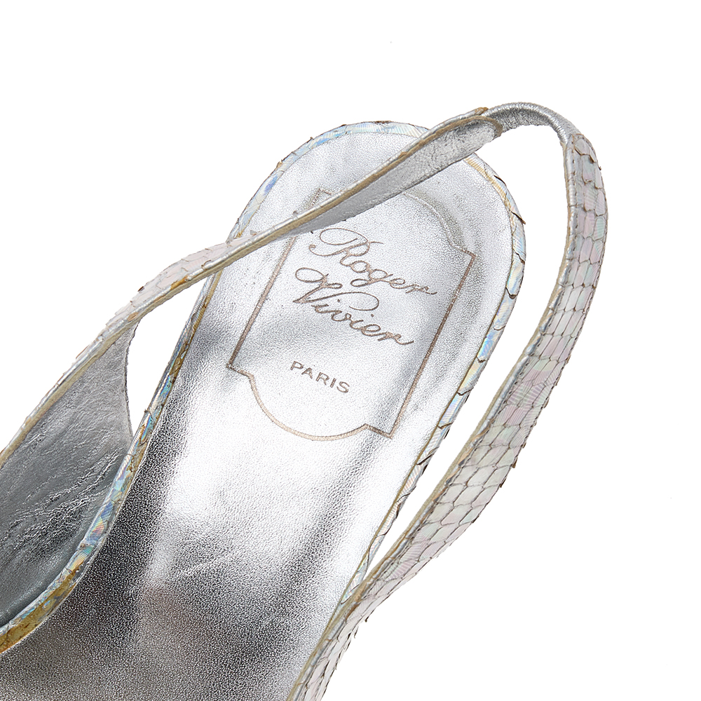 Roger Vivier Metallic Iridescent Python Wedge Slingback Sandals Size 37