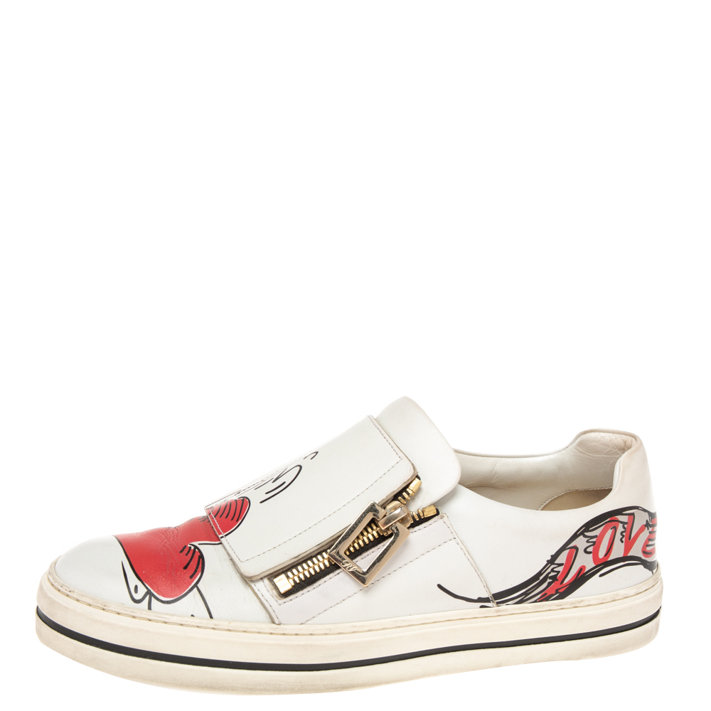 Roger Vivier White  Leather Sneaky Viv Zip-Up Sneakers Size 37