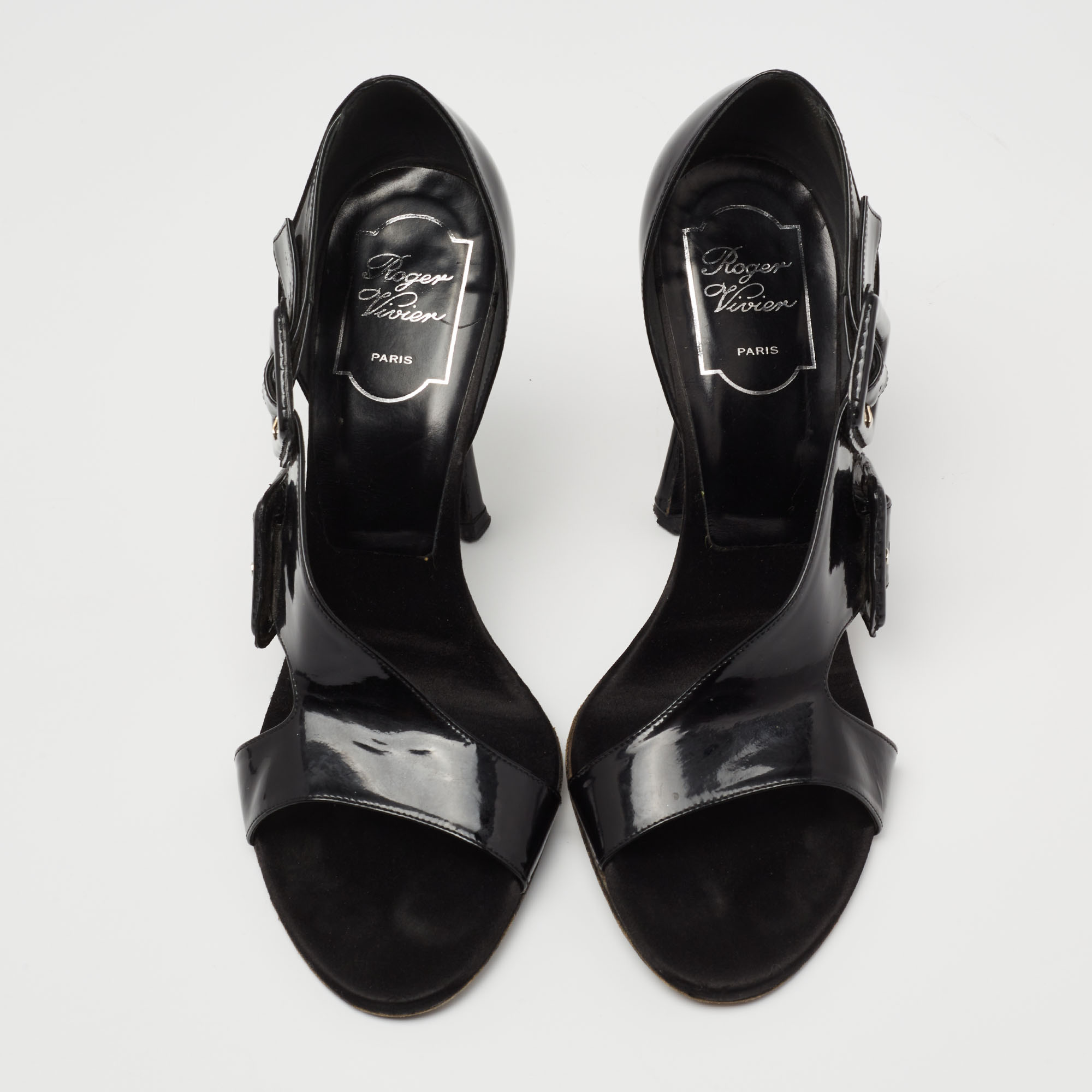 Roger Vivier  Black Patent Leather Buckle Dorsay  Sandals Size 39