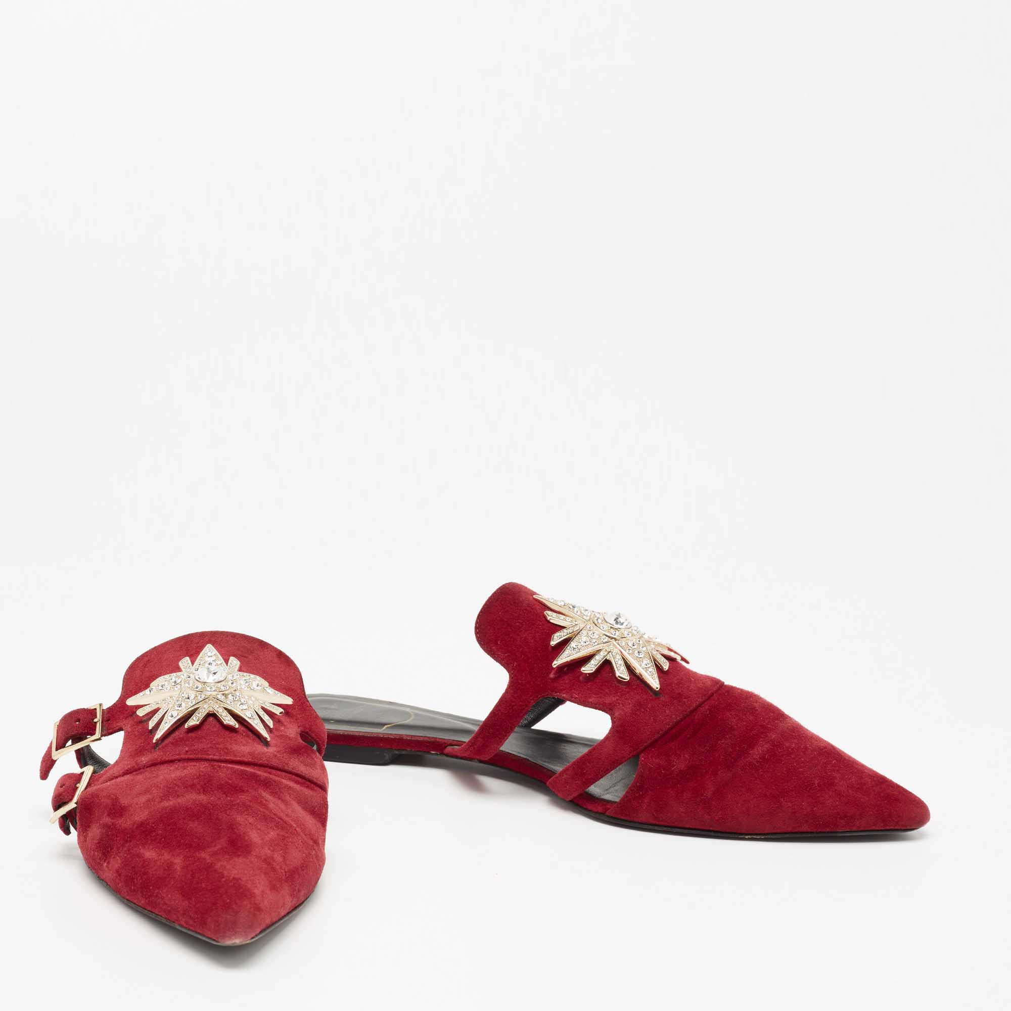Roger Vivier  Red Suede Star Strass Mule Flats Size 40