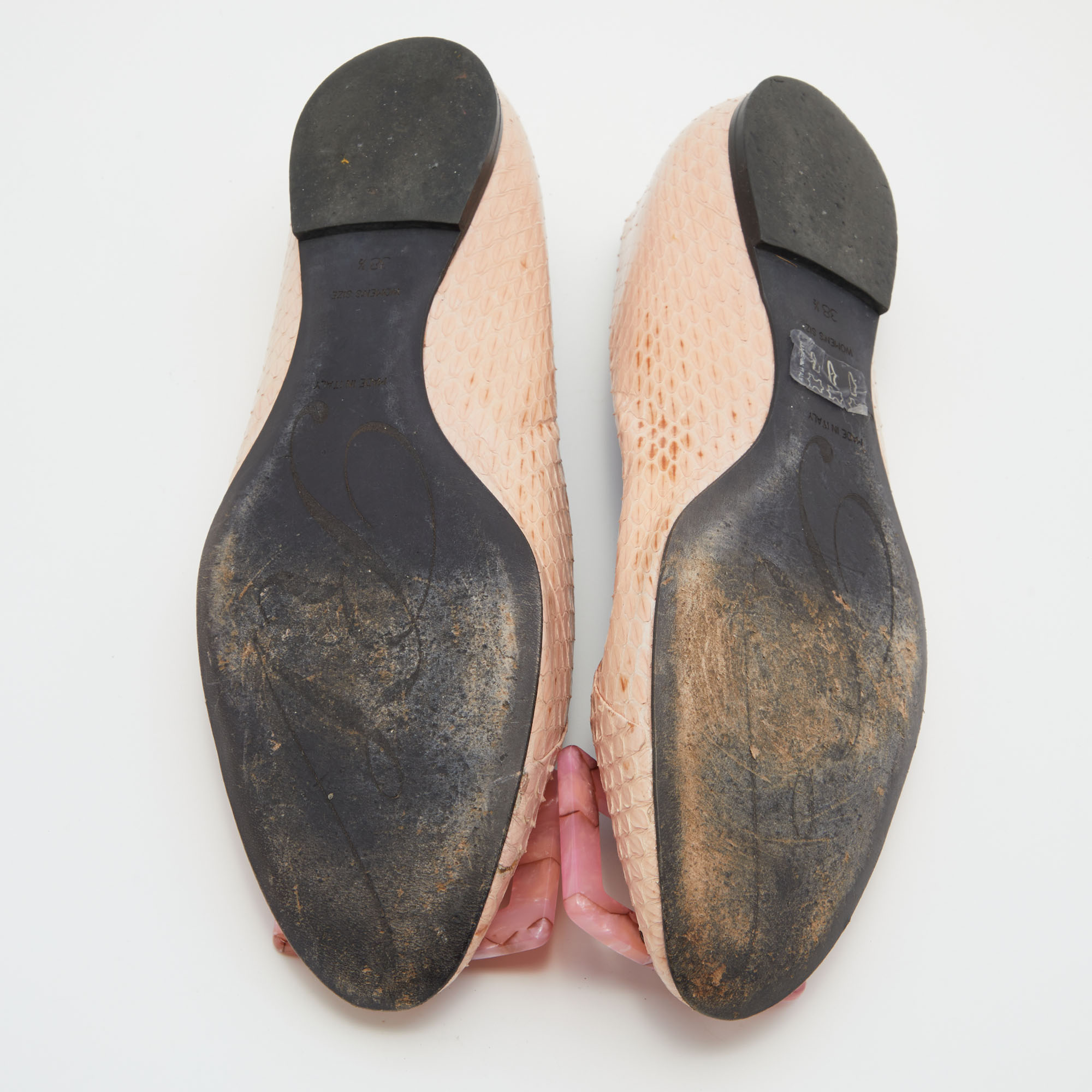 Roger Vivier Beige Python Leather Trompette Ballet Flats Size 38.5