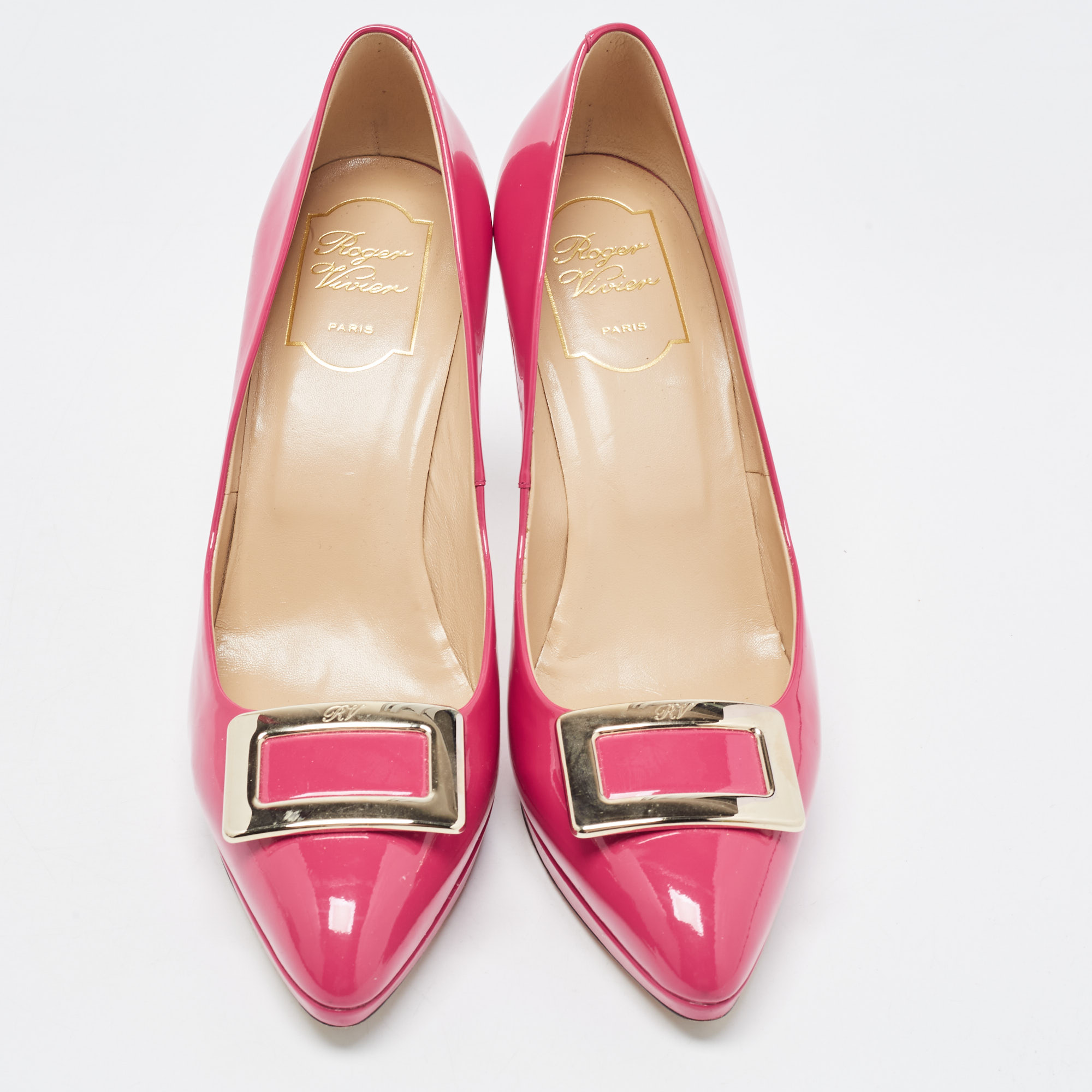 Roger Vivier Red Patent Leather Trompette Pointed Toe Pumps Size 38.5