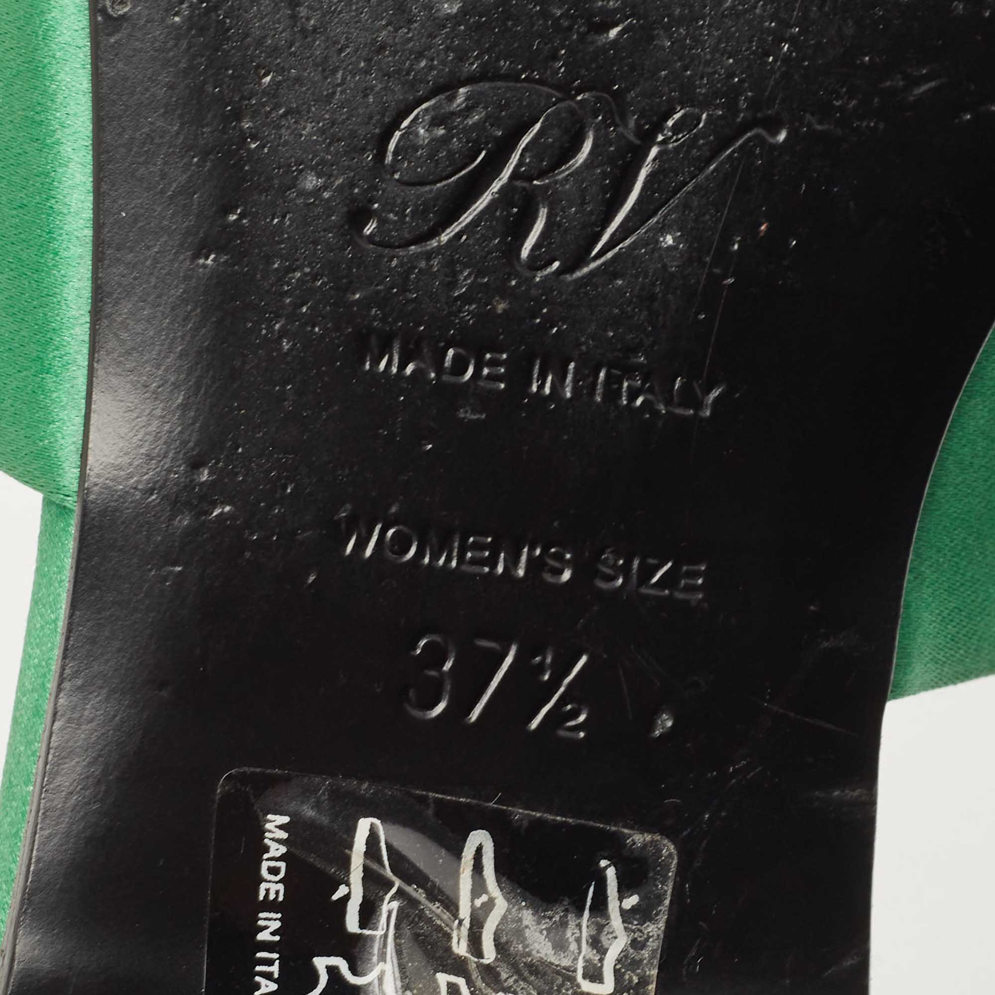 Roger Vivier Green Satin Tiffany Flat Slides Size 37.5