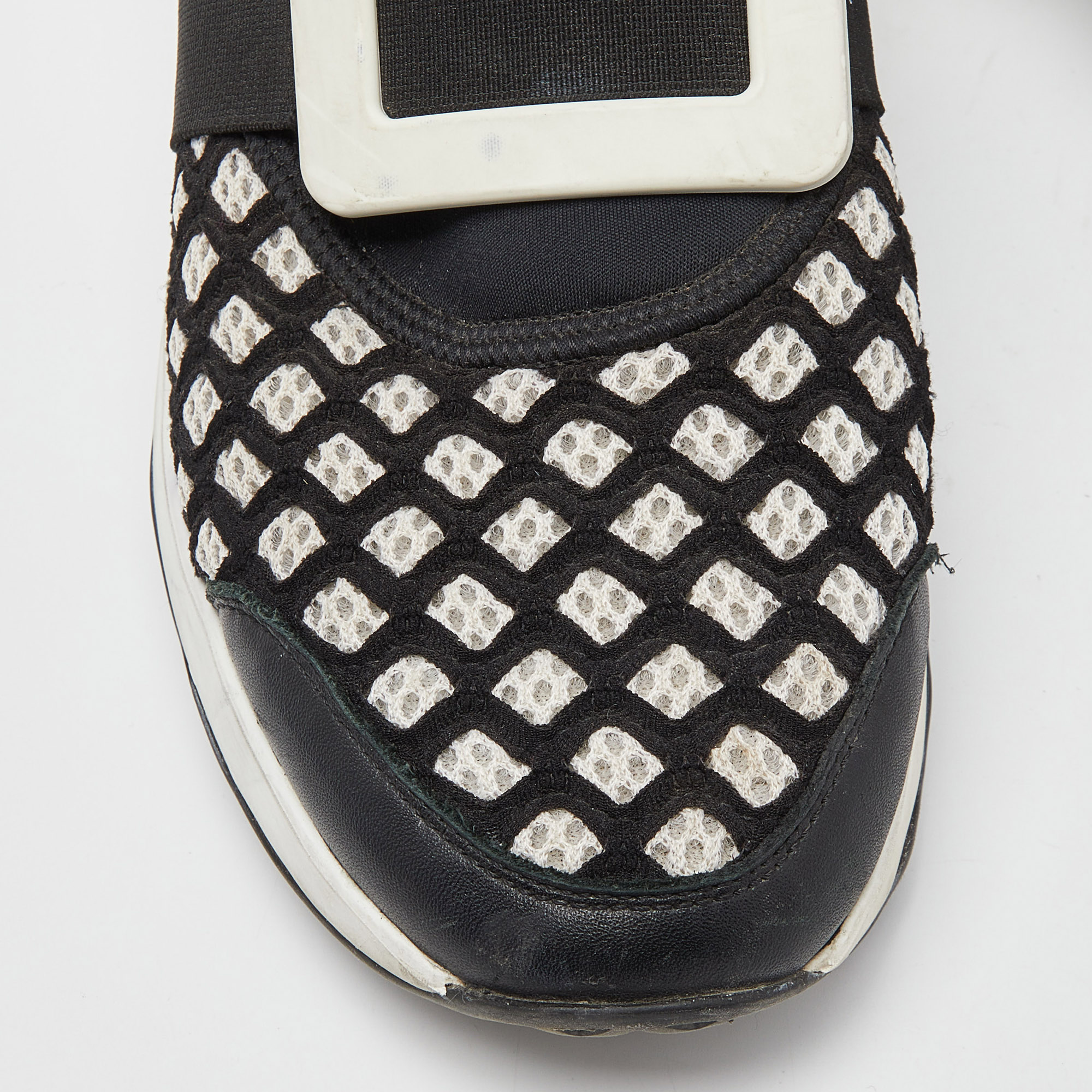 Roger Vivier Black/White Mesh And Neoprene Viv Run Sneakers Size 38