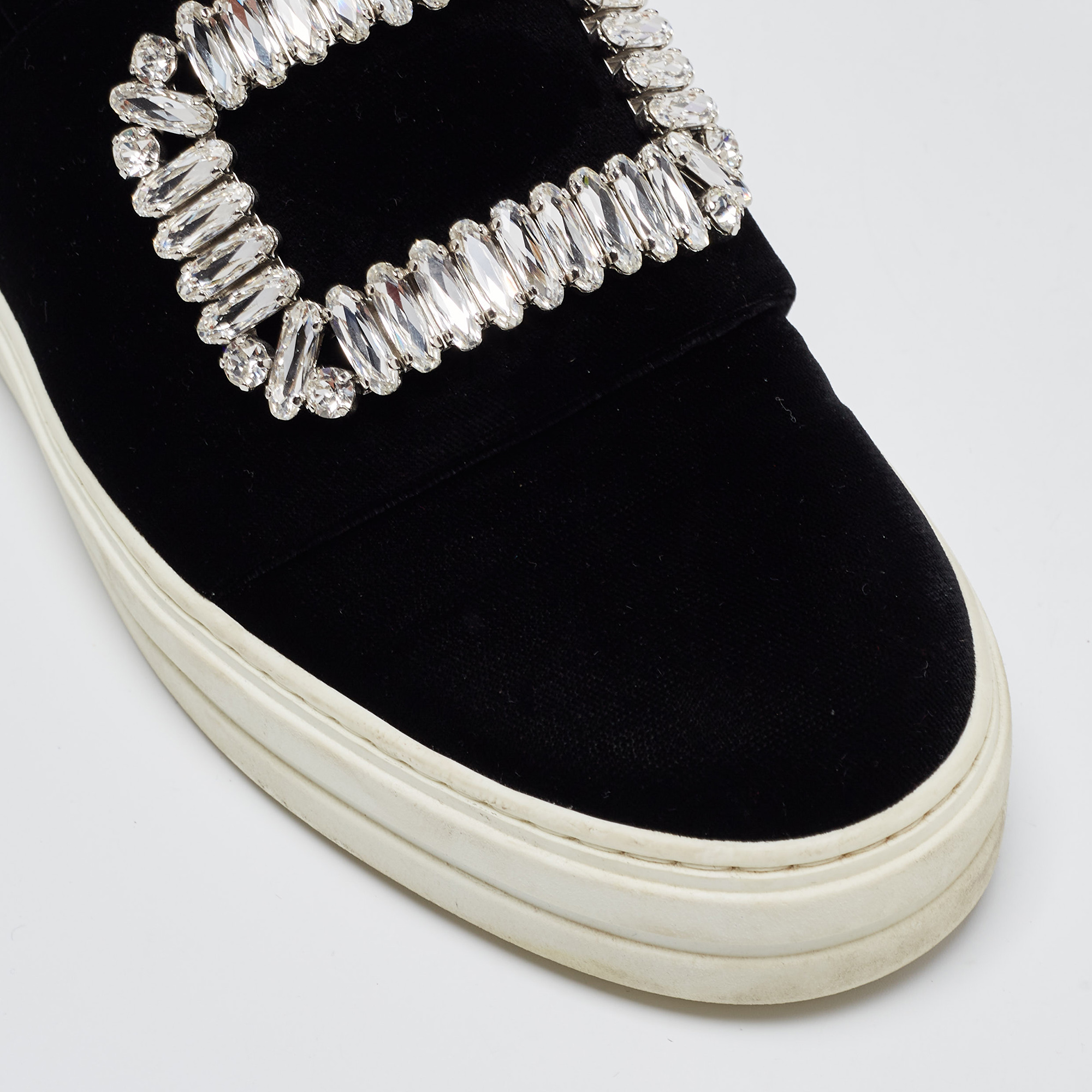 Roger Vivier Black Velvet Sneaky Viv Embellished Slip On Sneakers Size 36