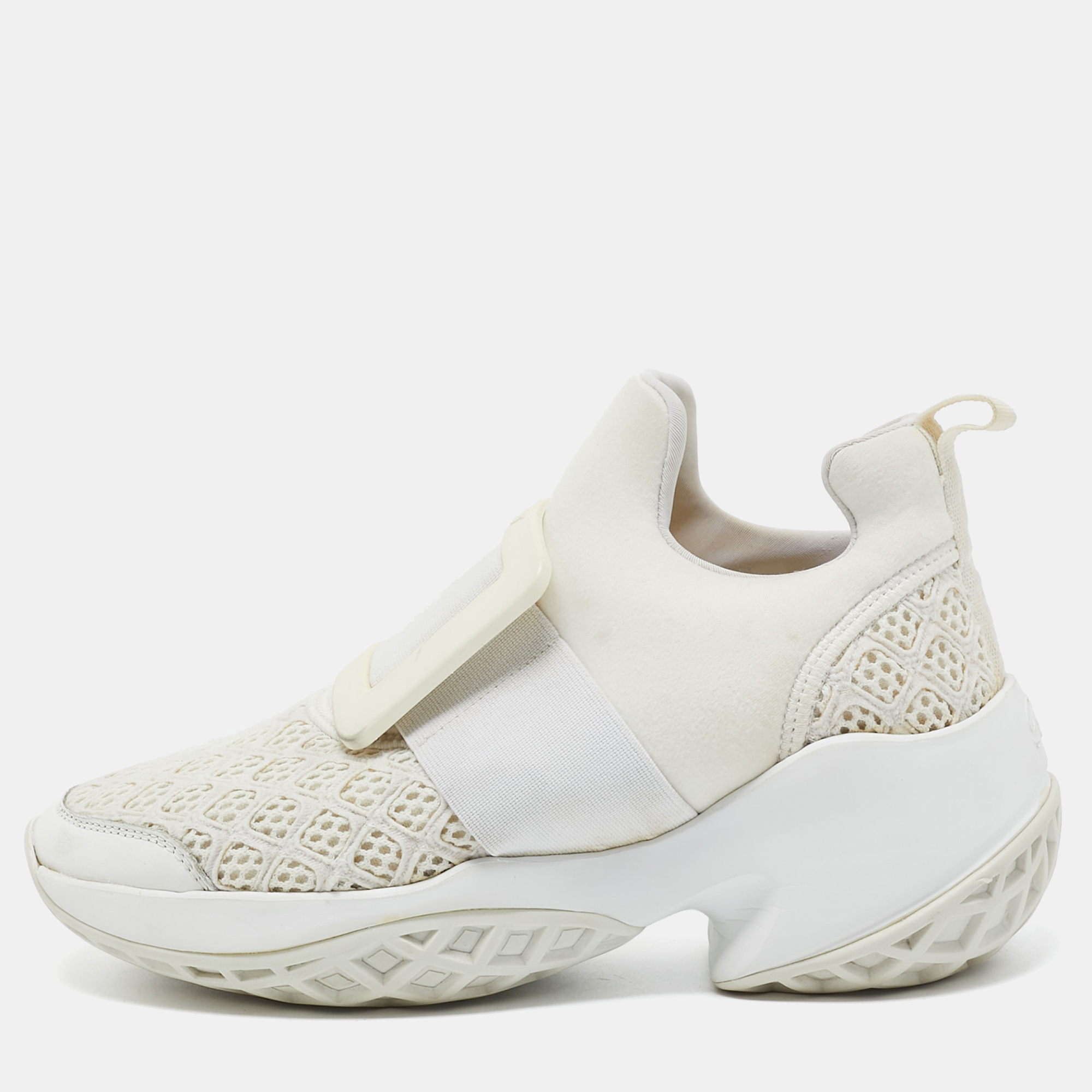 Roger vivier white neoprene and lace viv run sneakers size 35.5