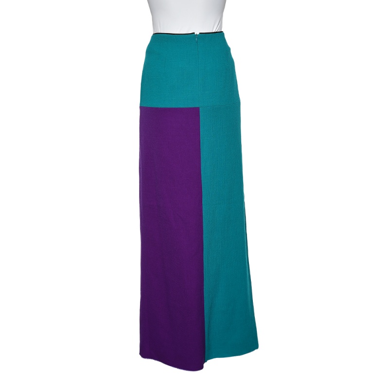 Roksanda Ilincic Colorblock Wool Crepe Maxi Skirt L