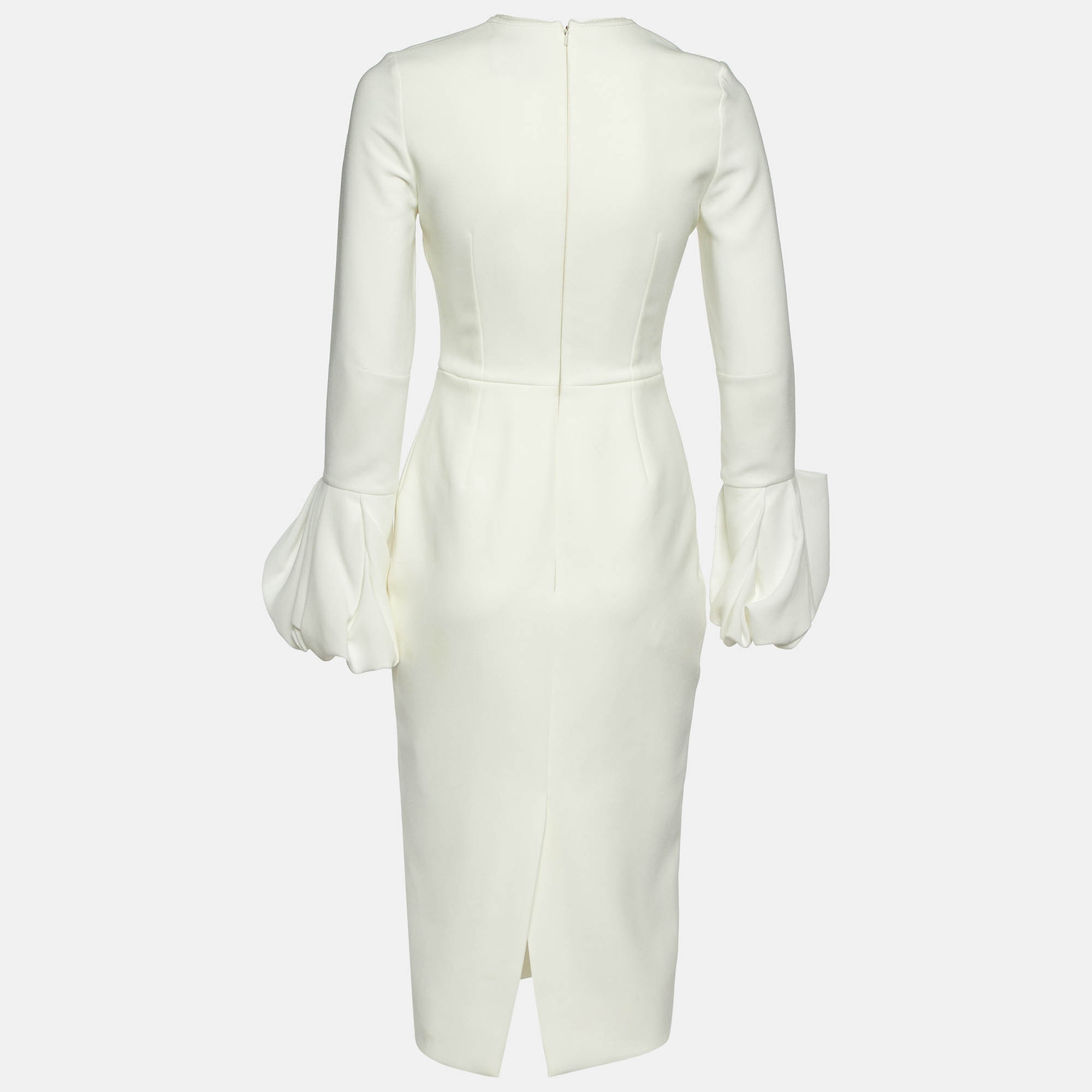 Roksanda White Crepe Puff Sleeve Midi Lena Dress S