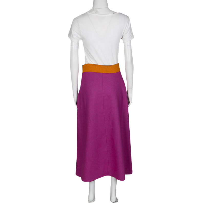 Roksanda Fuschia Wool Contrast Waist Slit Detail Edner Midi Skirt M