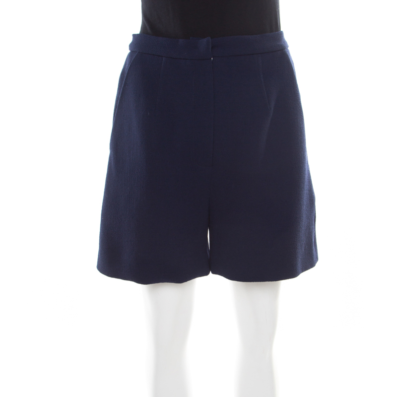 Roksanda Ilincic Navy Blue Wool Crepe High Waist Breton Shorts M